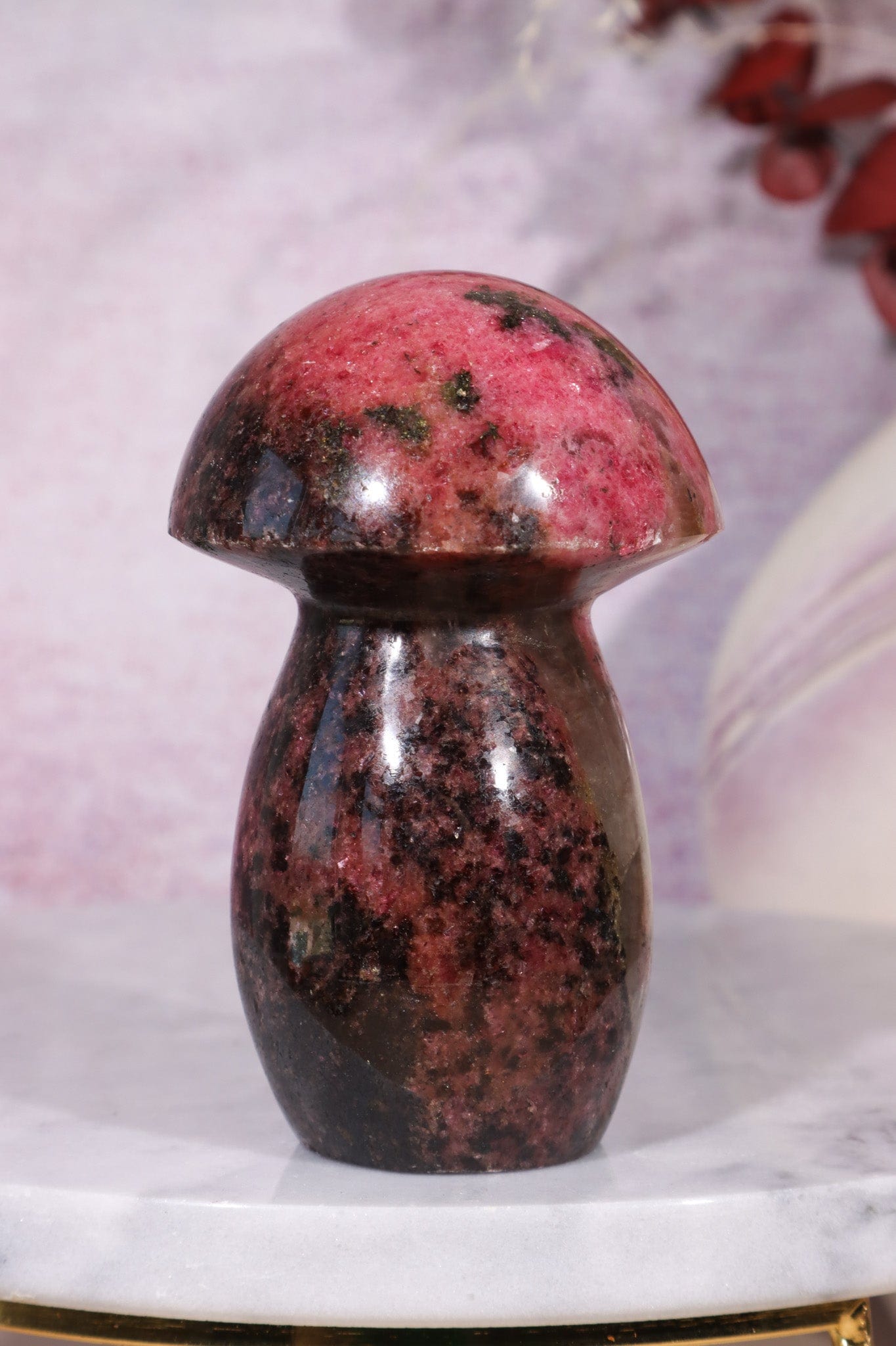 Rhodonite Mushroom Carving 8.5cm Mushrooms Tali & Loz