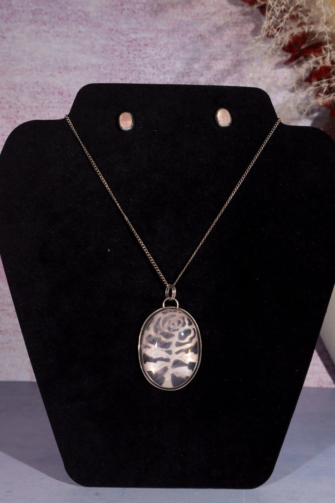 Rose Quartz Necklace With Earrings 4.6cm, Handmade In The UK Jewellery Tali & Loz Crystals