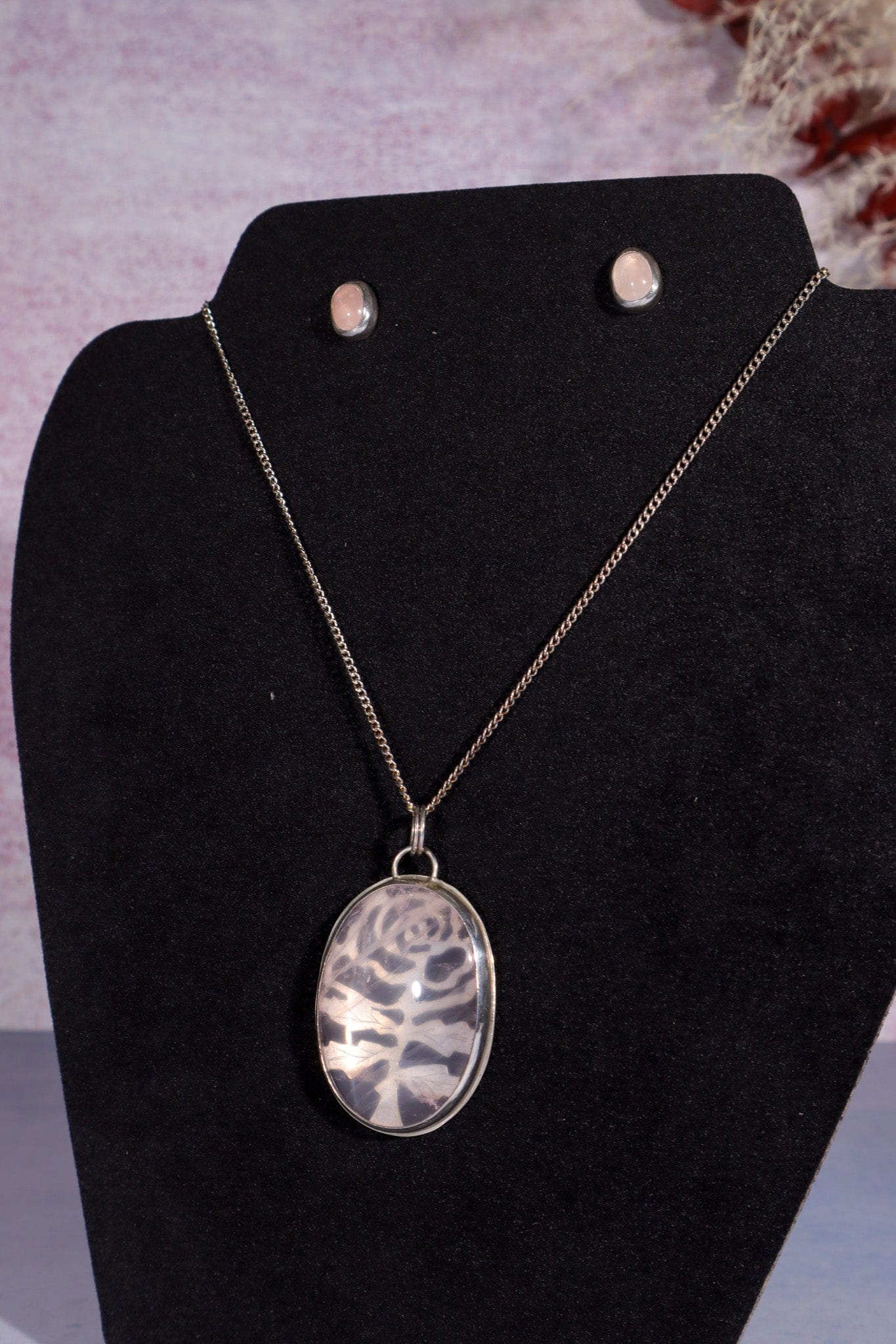 Rose Quartz Necklace With Earrings 4.6cm, Handmade In The UK Jewellery Tali & Loz Crystals