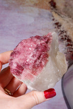Rubellite Tourmaline in Quartz Specimen on stand 14cm, Brazil Rough Crystals Tali & Loz Crystals