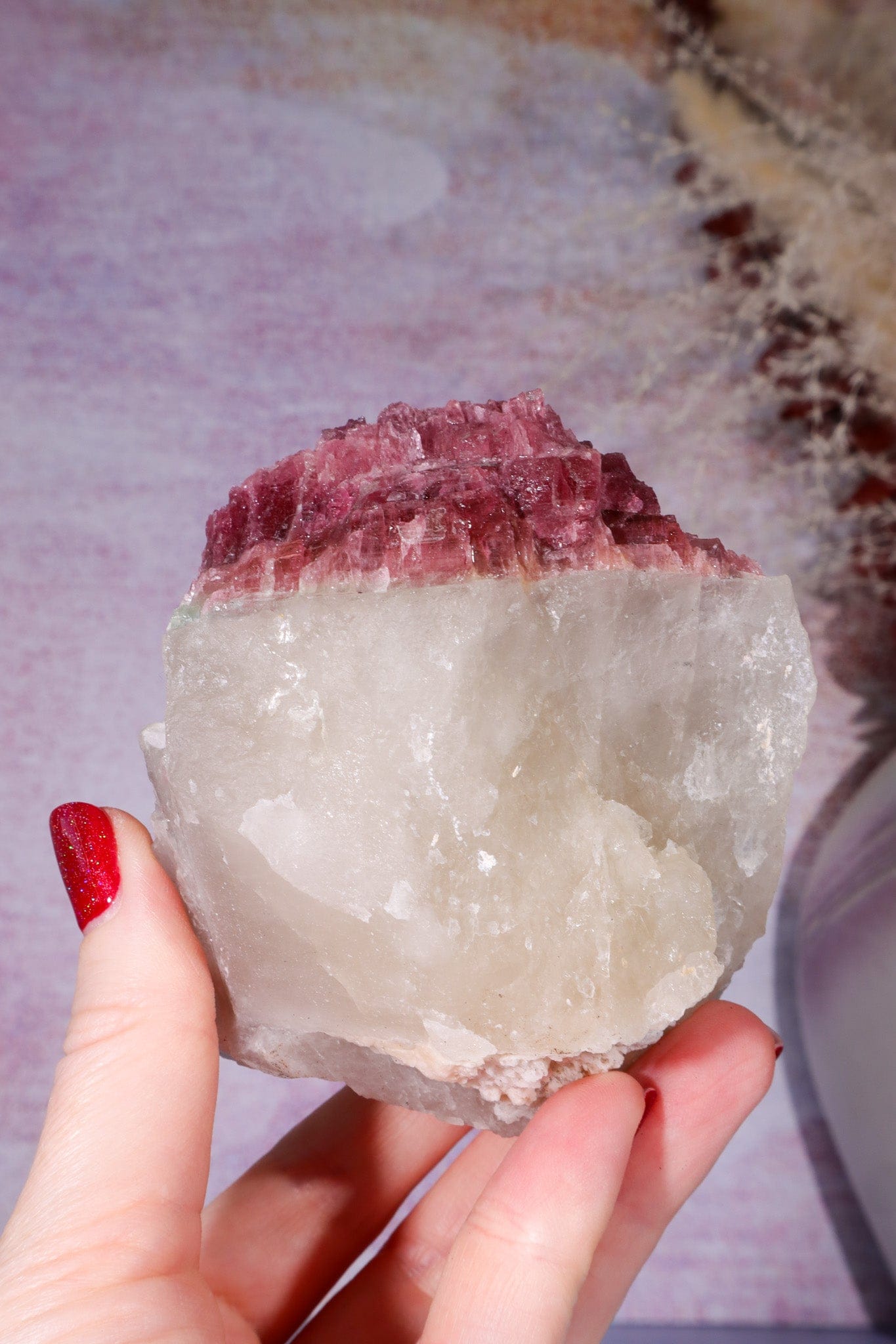 Rubellite Tourmaline in Quartz Specimen on stand 14cm, Brazil Rough Crystals Tali & Loz Crystals