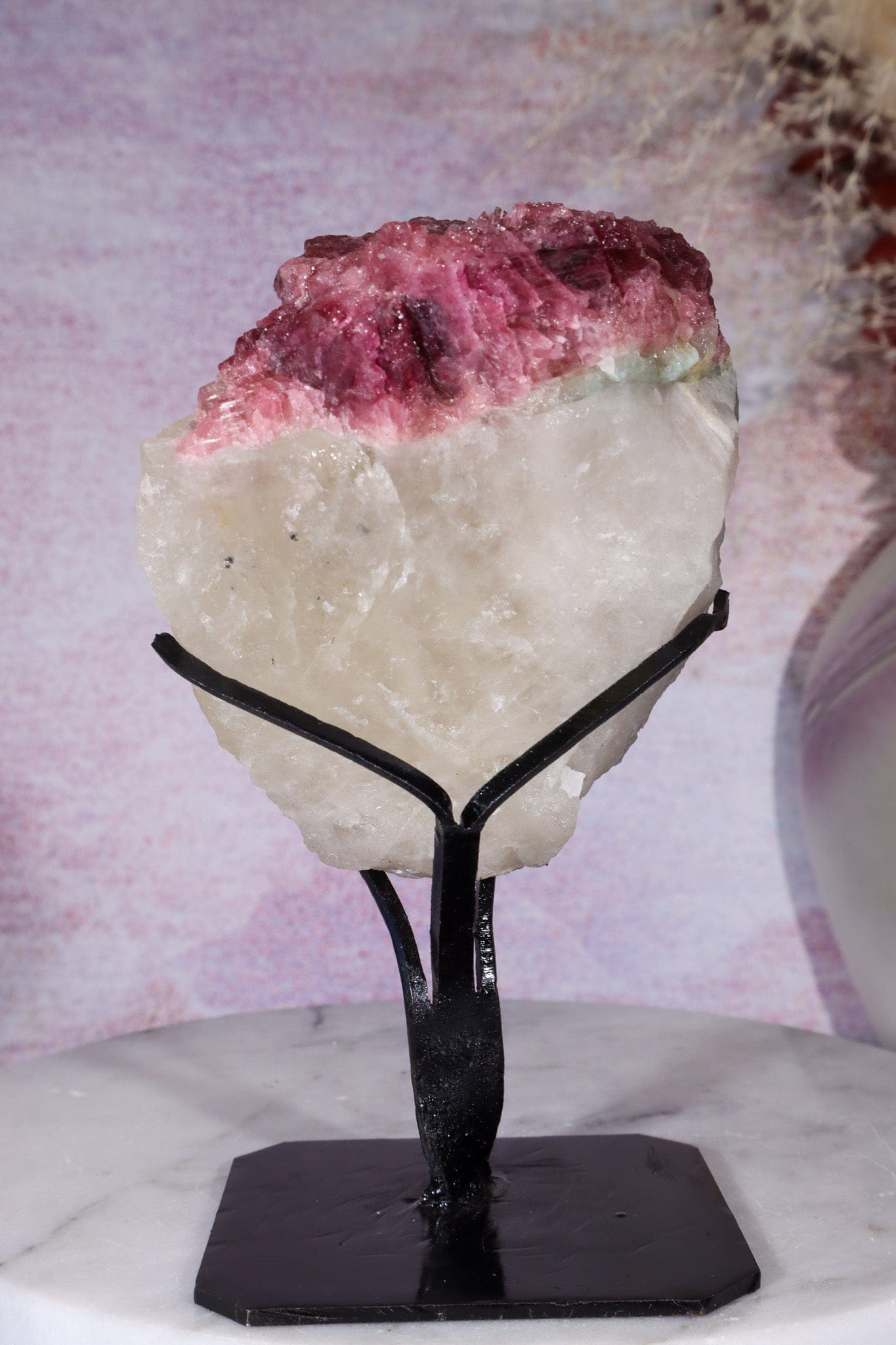 Rubellite Tourmaline in Quartz Specimen on stand 14cm, Brazil Rough Crystals Tali & Loz Crystals