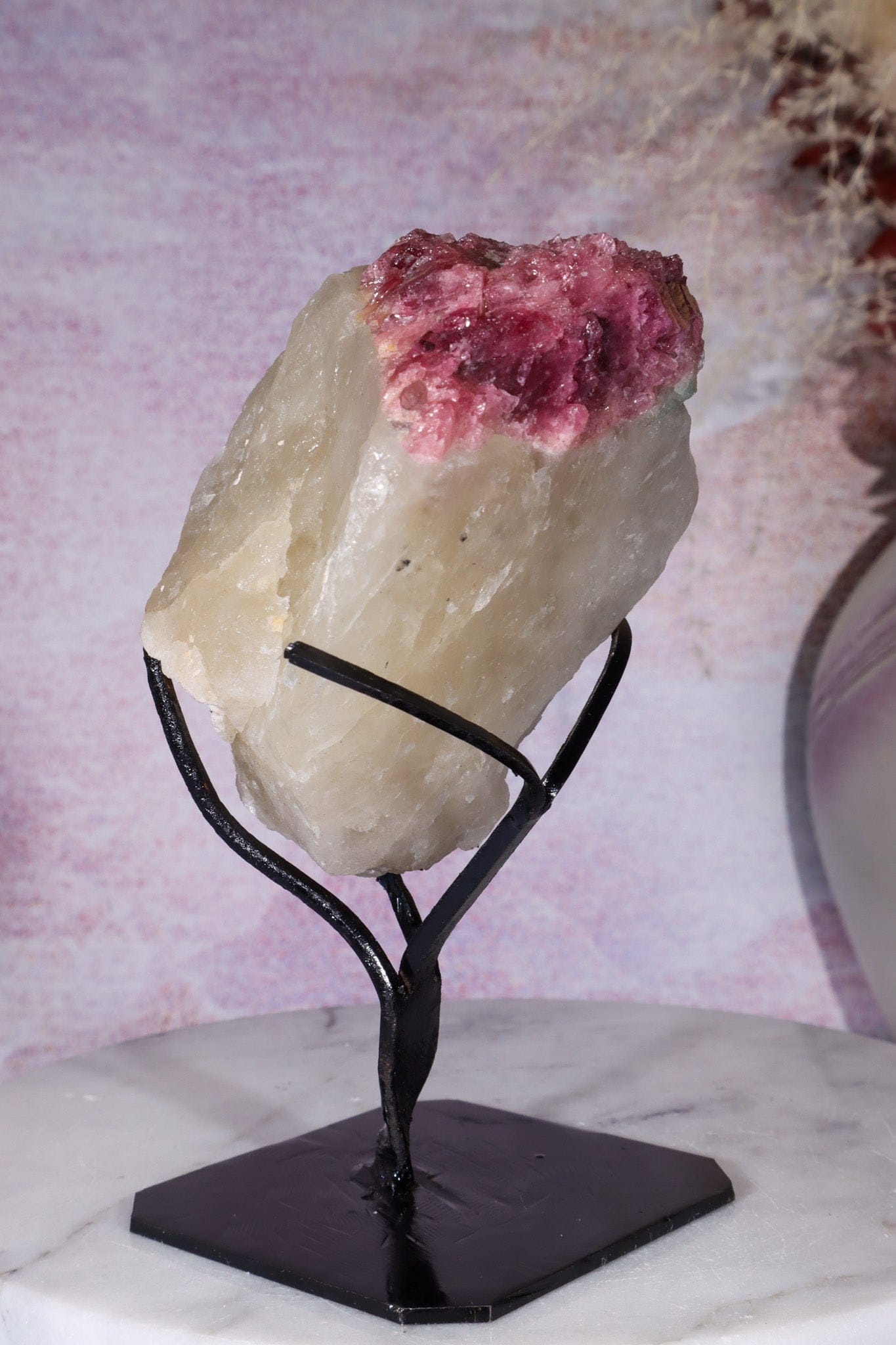 Rubellite Tourmaline in Quartz Specimen on stand 14cm, Brazil Rough Crystals Tali & Loz Crystals