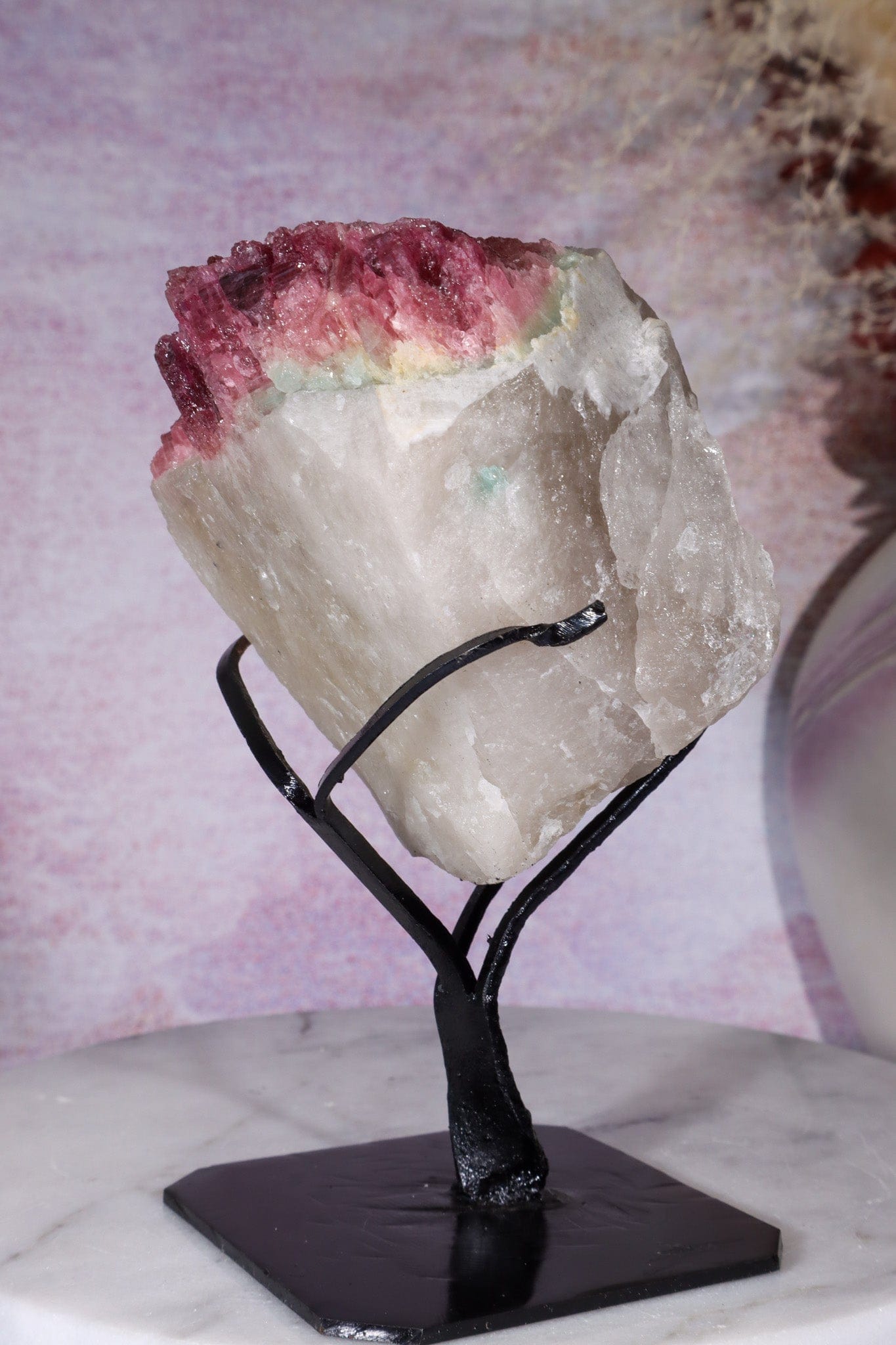 Rubellite Tourmaline in Quartz Specimen on stand 14cm, Brazil Rough Crystals Tali & Loz Crystals