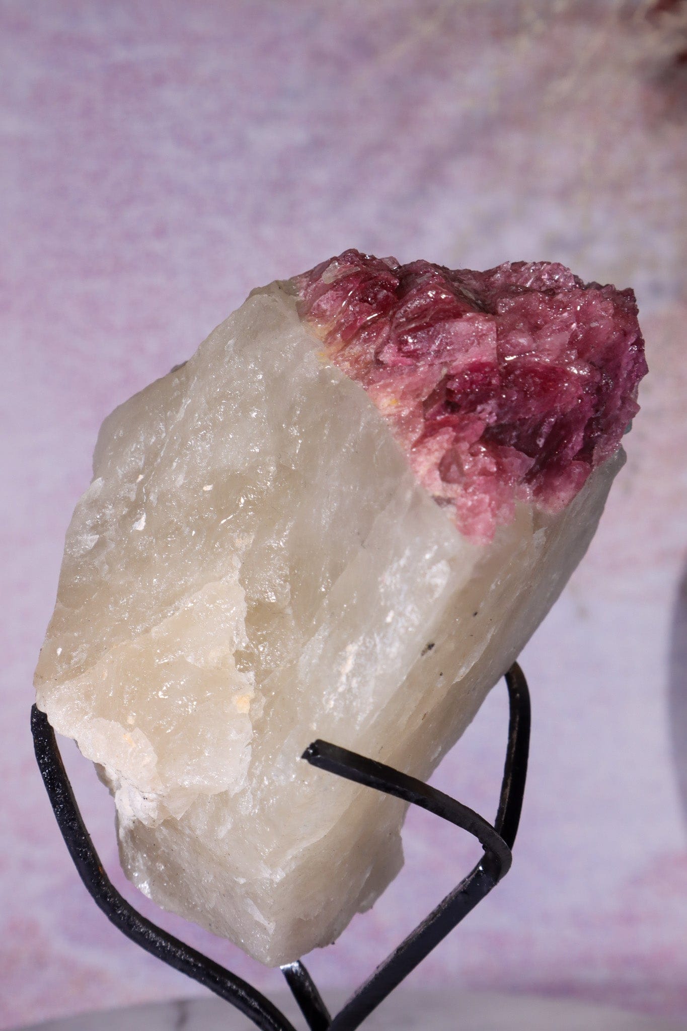 Rubellite Tourmaline in Quartz Specimen on stand 14cm, Brazil Rough Crystals Tali & Loz Crystals