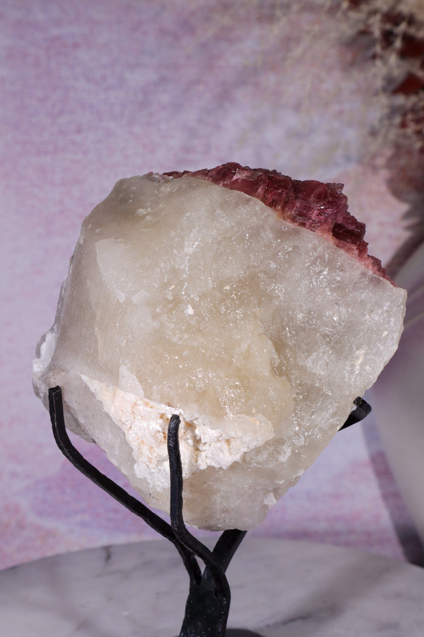 Rubellite Tourmaline in Quartz Specimen on stand 14cm, Brazil Rough Crystals Tali & Loz Crystals
