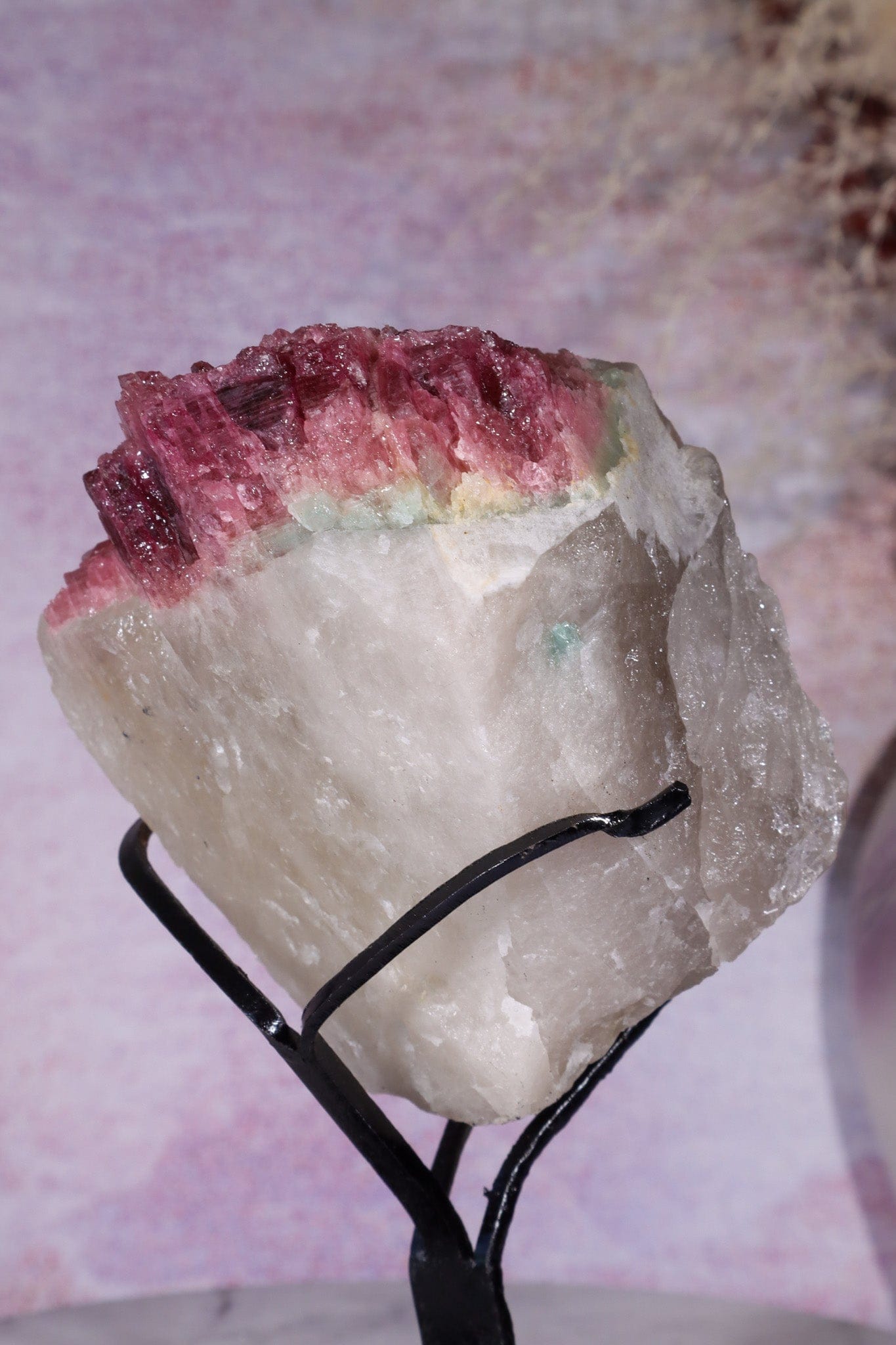 Rubellite Tourmaline in Quartz Specimen on stand 14cm, Brazil Rough Crystals Tali & Loz Crystals
