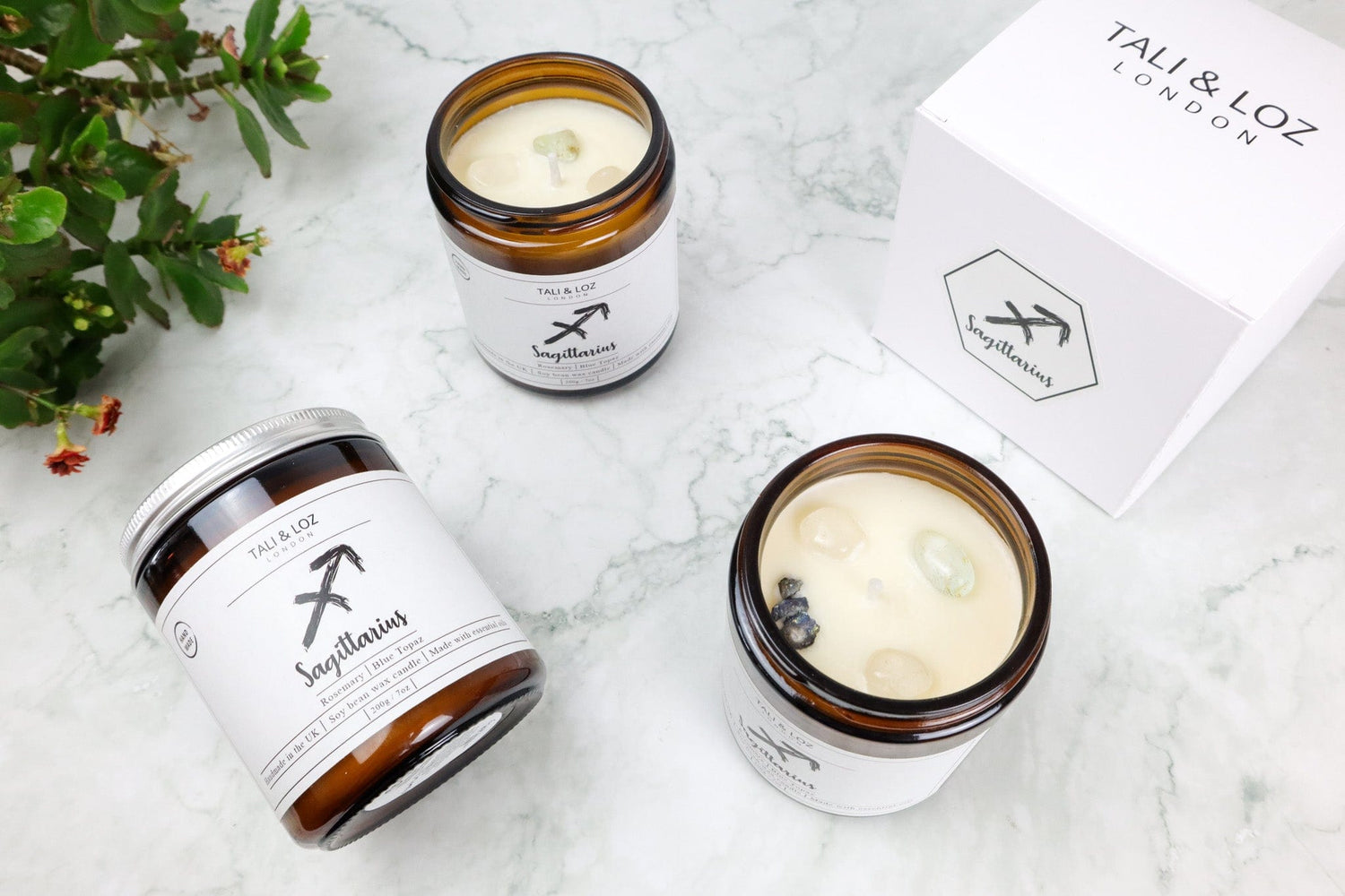 Sagittarius Candle with Blue Topaz - Tali & Loz Crystals