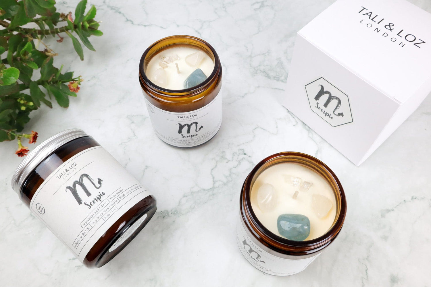 Scorpio Candle with Aquamarine - Tali & Loz Crystals