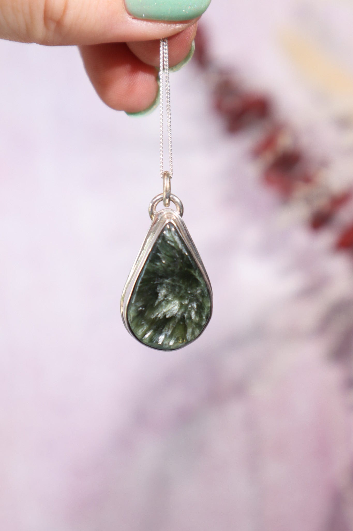 Seraphinite Tear Drop Necklace, Pendant Size 2.5cm, Handmade in the UK Jewellery Tali & Loz Crystals