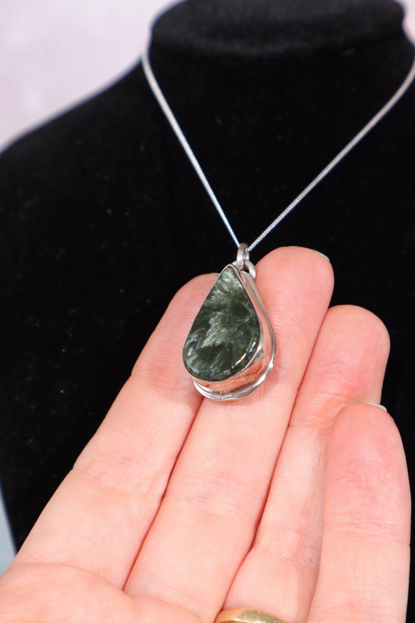 Seraphinite Tear Drop Necklace, Pendant Size 2.5cm, Handmade in the UK Jewellery Tali & Loz Crystals