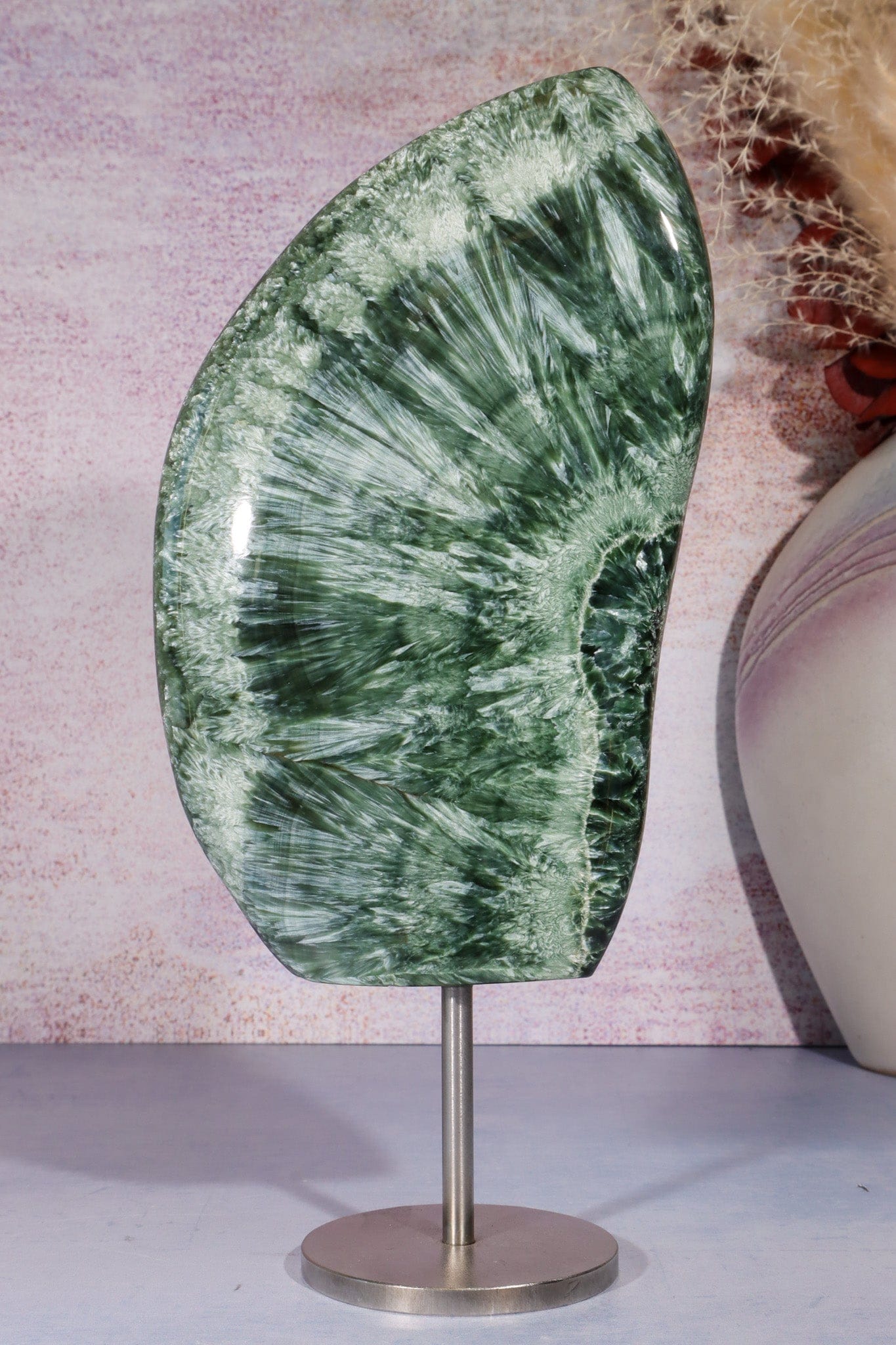 Seraphinite Wing Shaped Freeform on Stand 0.9KG, Russia Specimen Tali & Loz Crystals