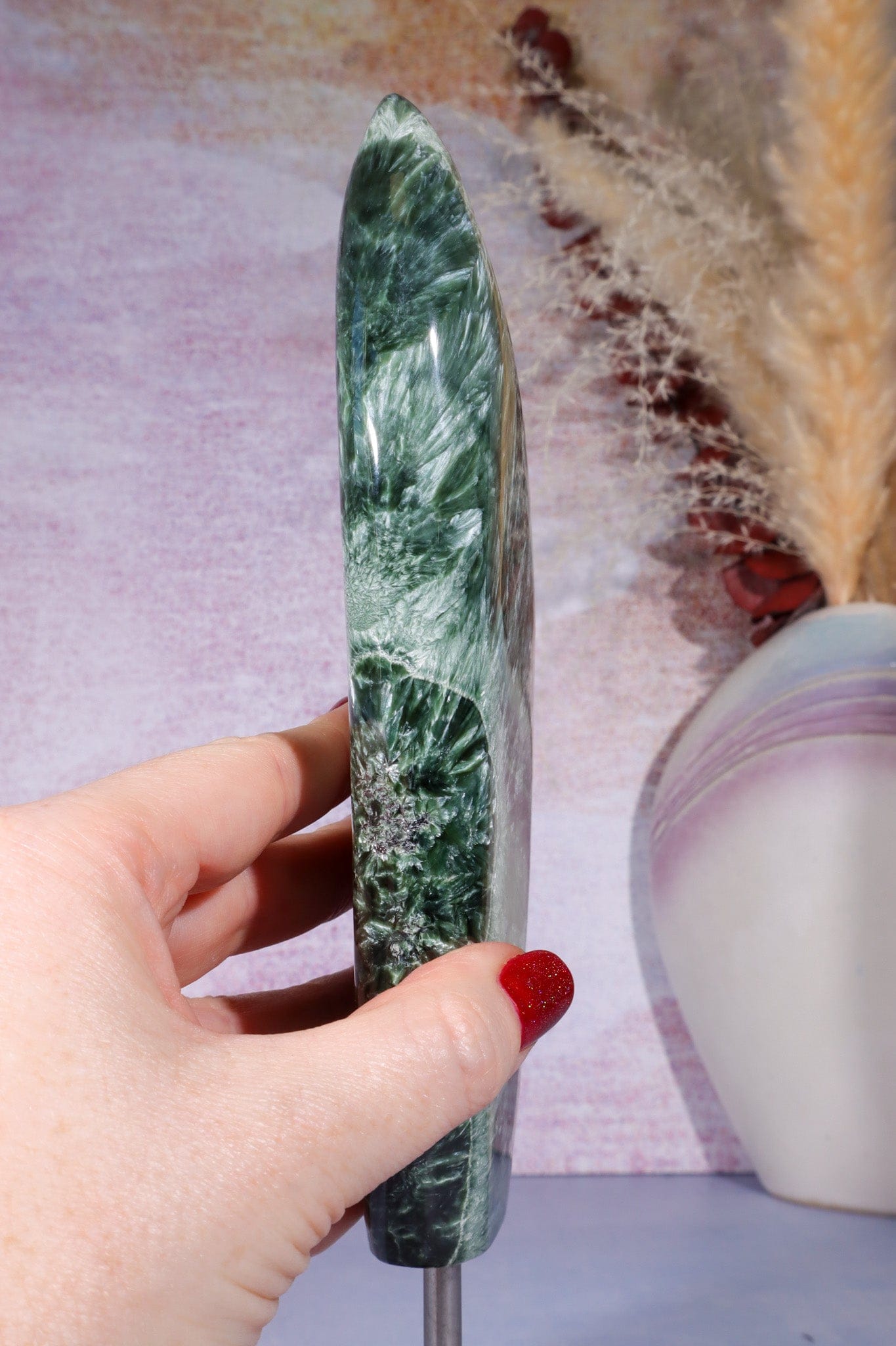 Seraphinite Wing Shaped Freeform on Stand 0.9KG, Russia Specimen Tali & Loz Crystals