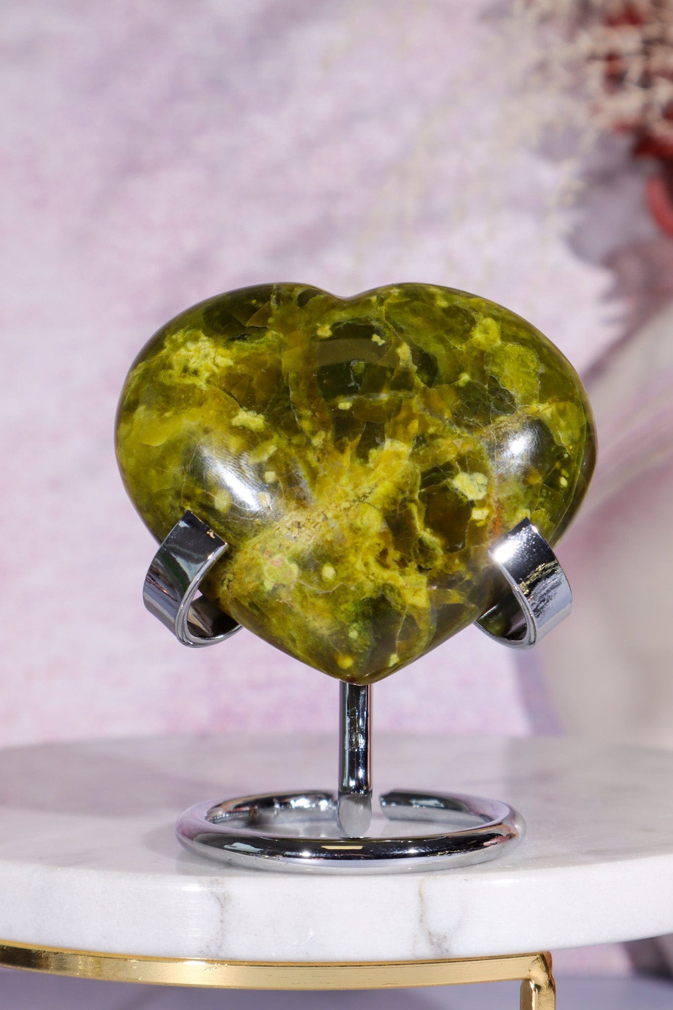 Serpentine Heart Carving 5.5cm, Madagascar Hearts Tali & Loz Crystals