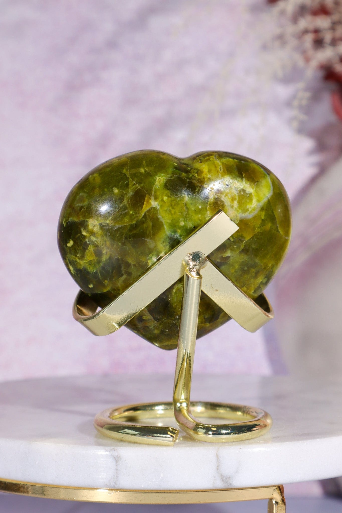 Serpentine Heart Carving 5.5cm, Madagascar Hearts Tali & Loz Crystals