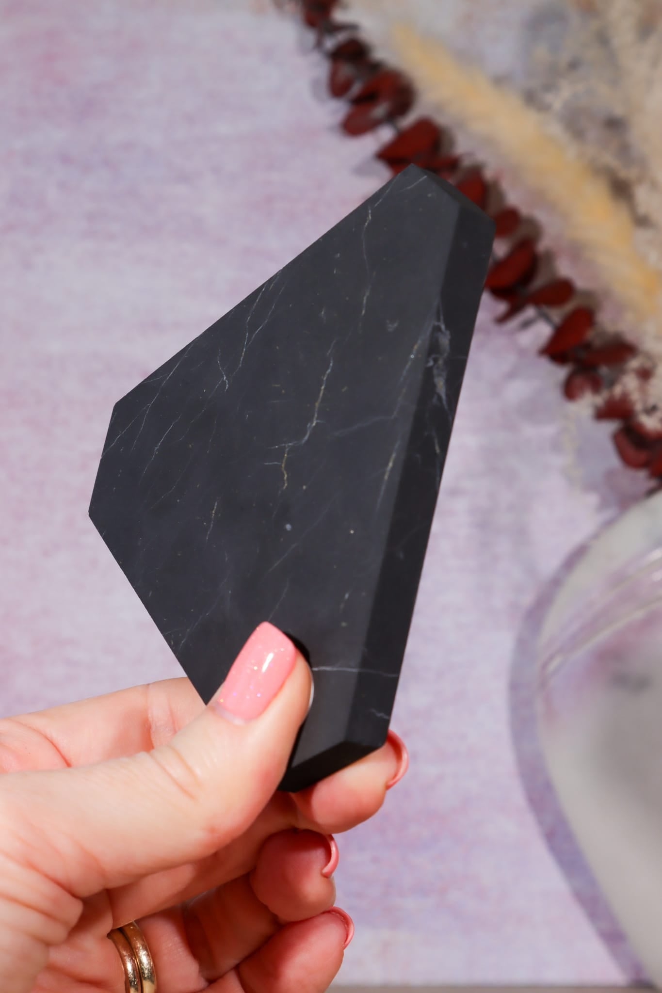 Shungite Triangle Charging Plate 8.7cm, Russia Slices Tali & Loz Crystals