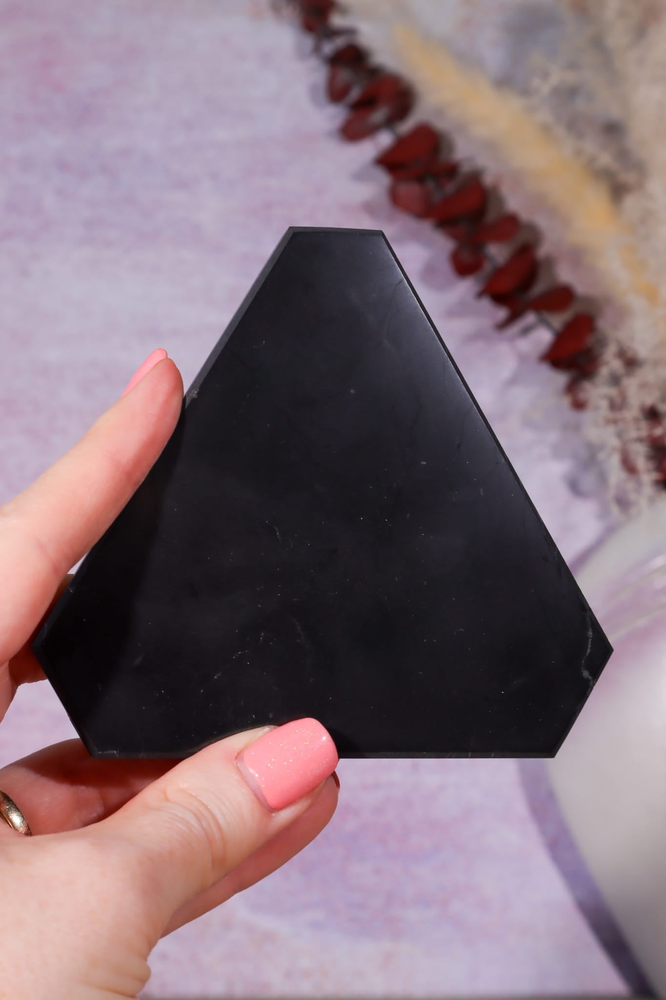 Shungite Triangle Charging Plate 8.7cm, Russia Slices Tali & Loz Crystals
