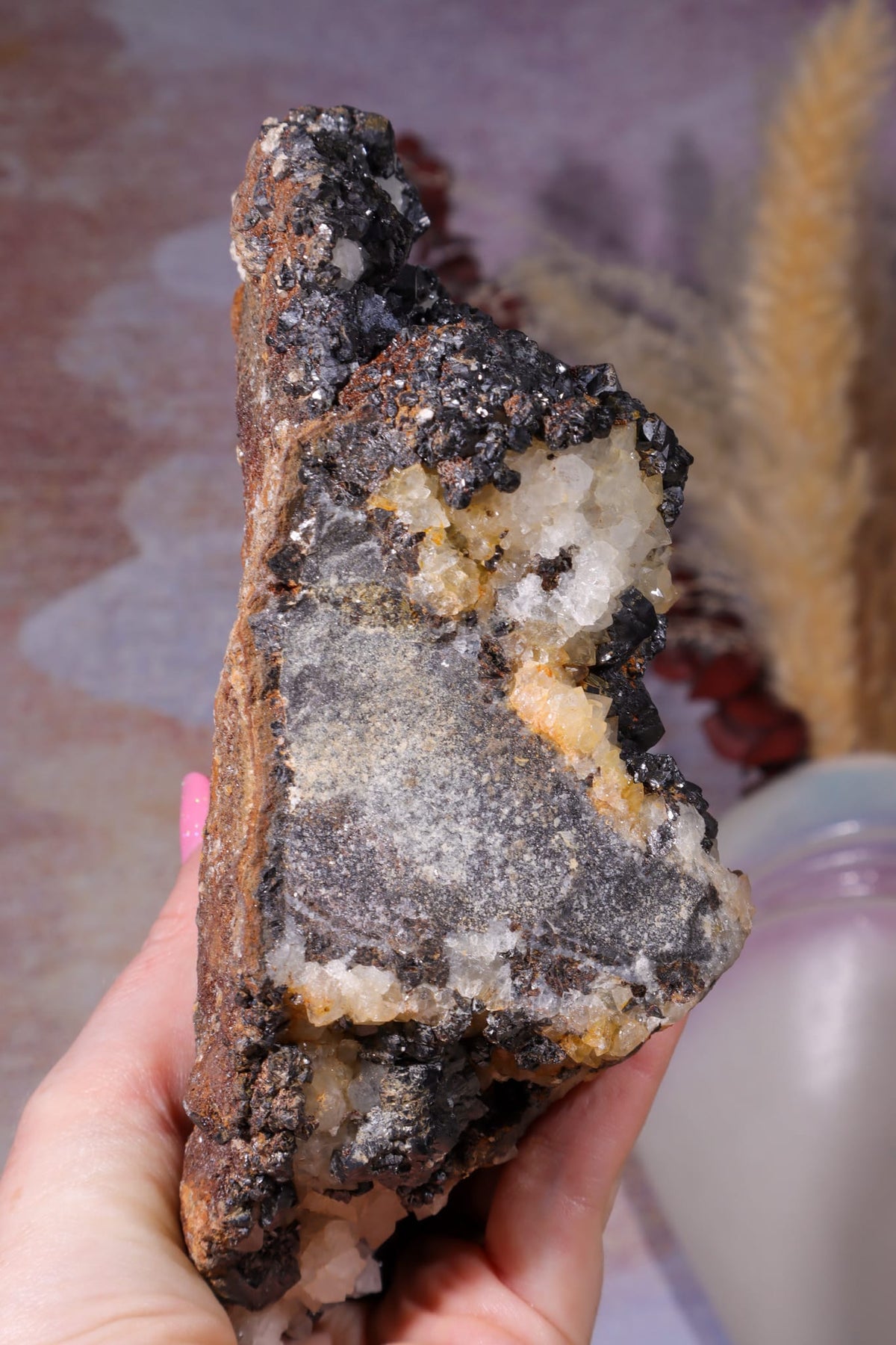 Sphalerite with Minor Smithsonite on White Quartz | Nenthead Mineral Specimen Tali & Loz Crystals