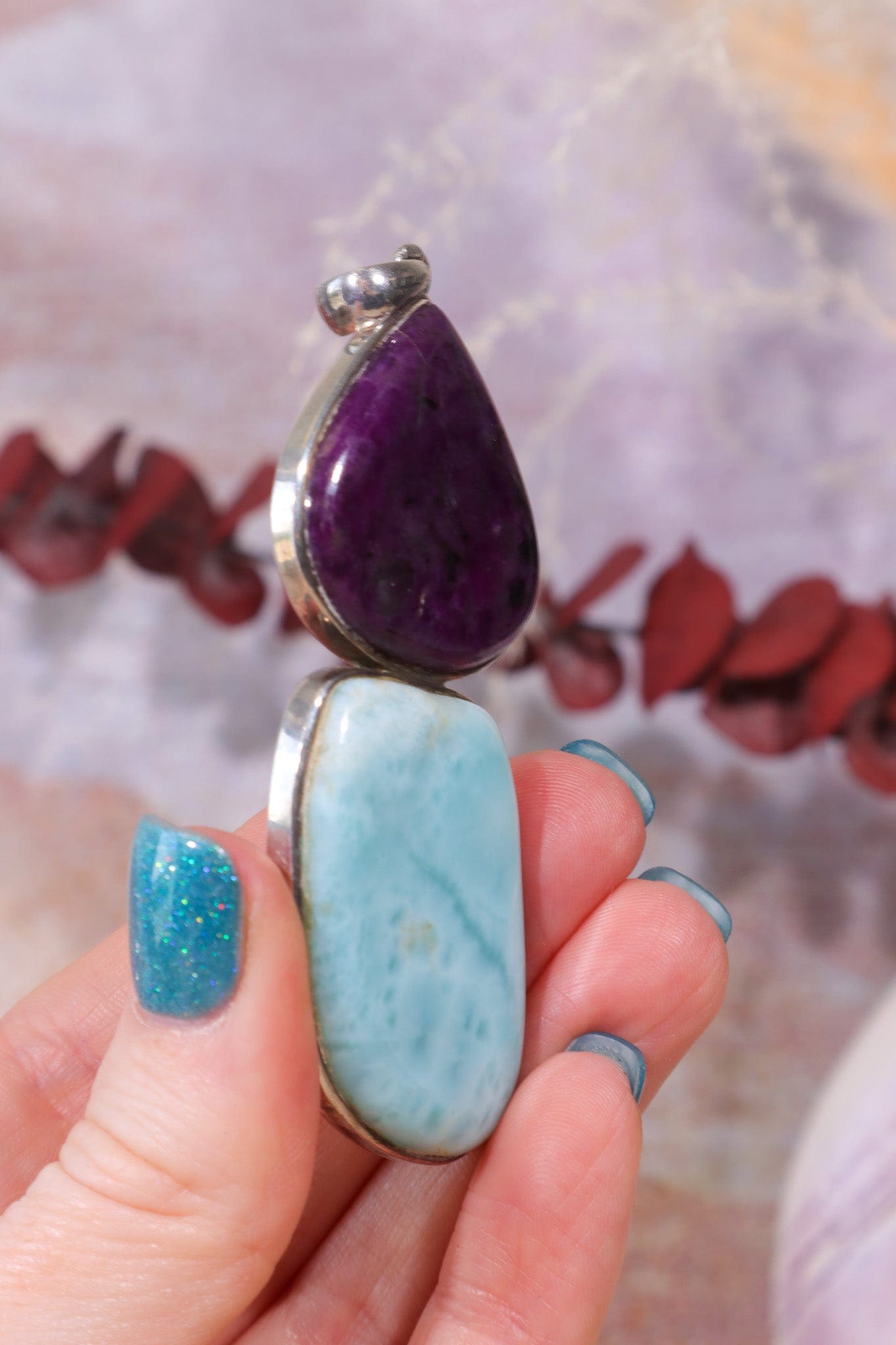 Sugilite and Larimar Pendant, Sold As Seen Pendants Tali & Loz Crystals