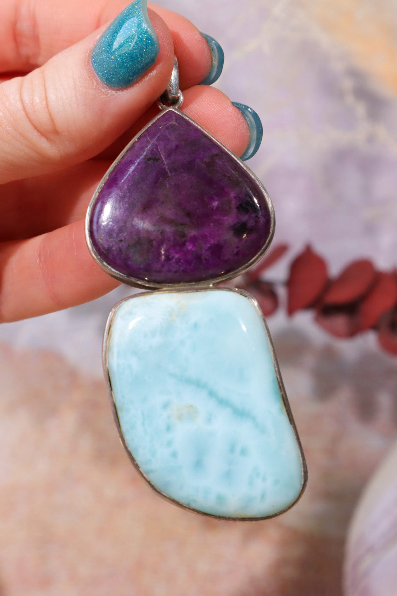Sugilite and Larimar Pendant, Sold As Seen Pendants Tali & Loz Crystals