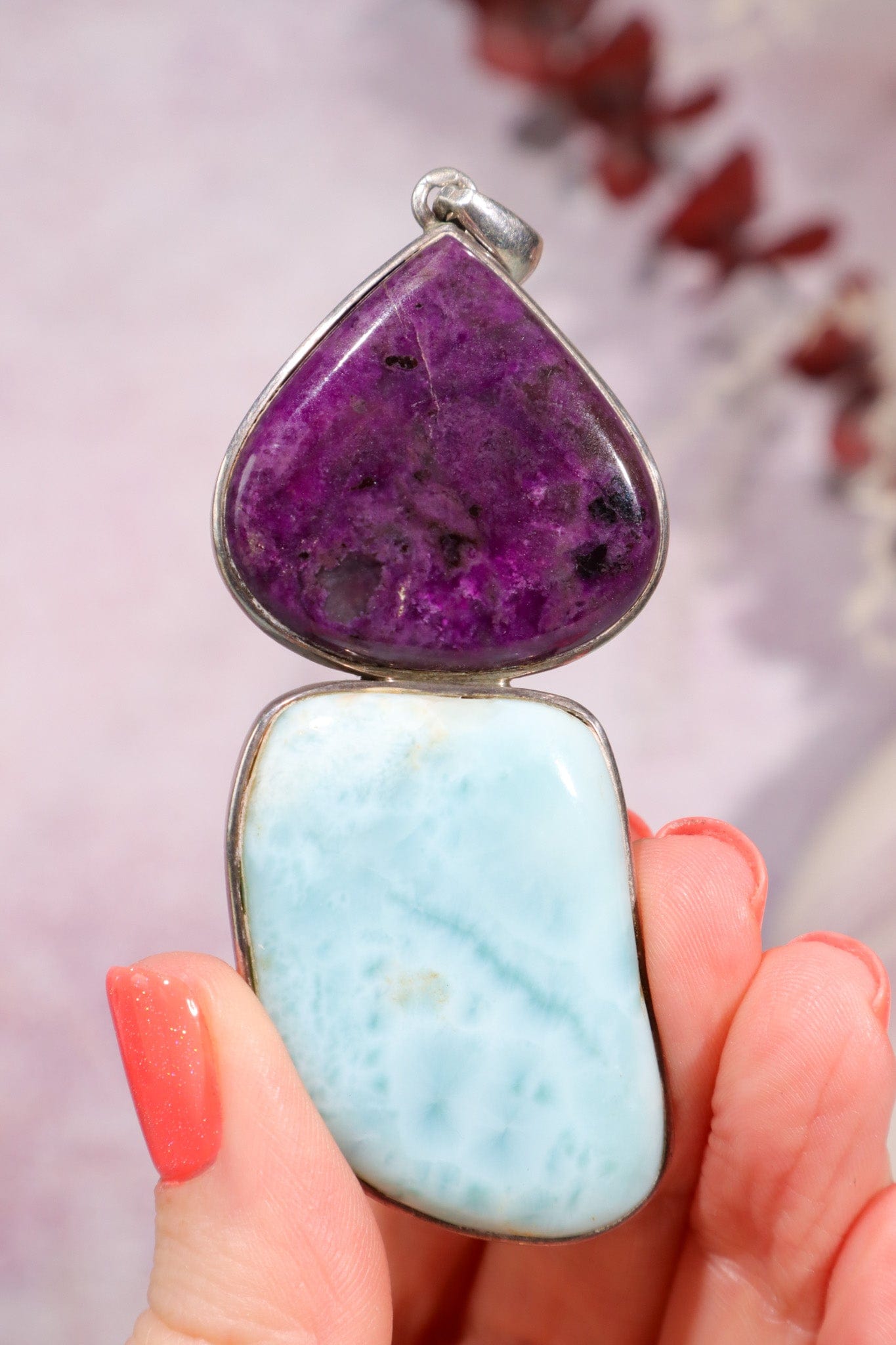 Sugilite and Larimar Pendant, Sold As Seen Pendants Tali & Loz Crystals