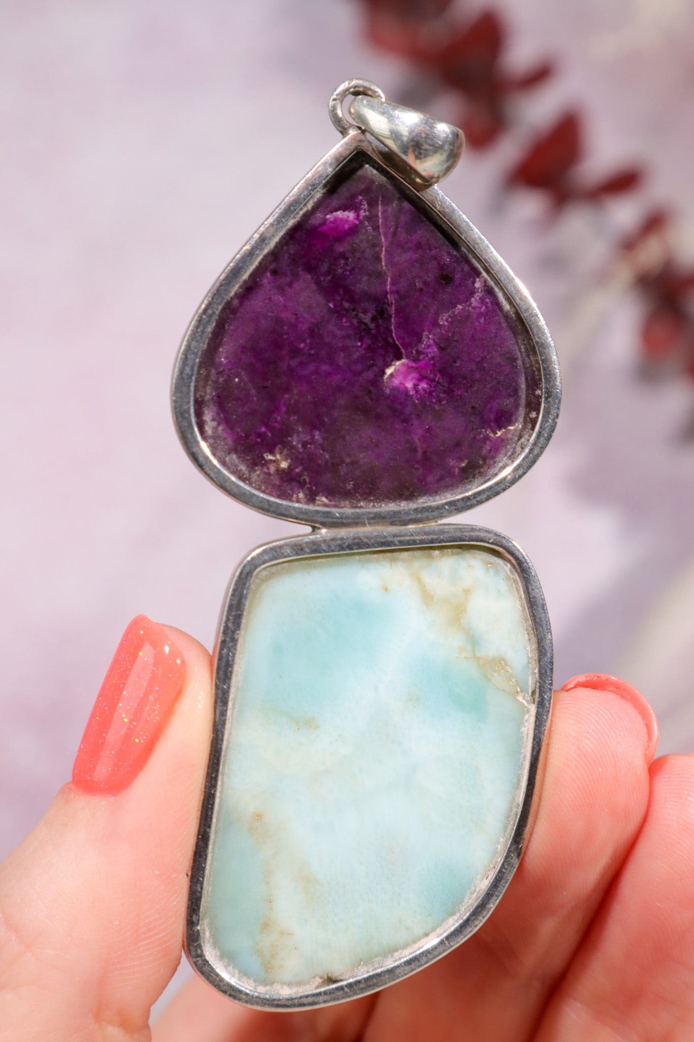 Sugilite and Larimar Pendant, Sold As Seen Pendants Tali & Loz Crystals