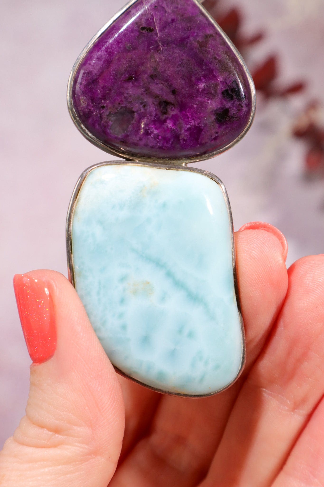 Sugilite and Larimar Pendant, Sold As Seen Pendants Tali & Loz Crystals