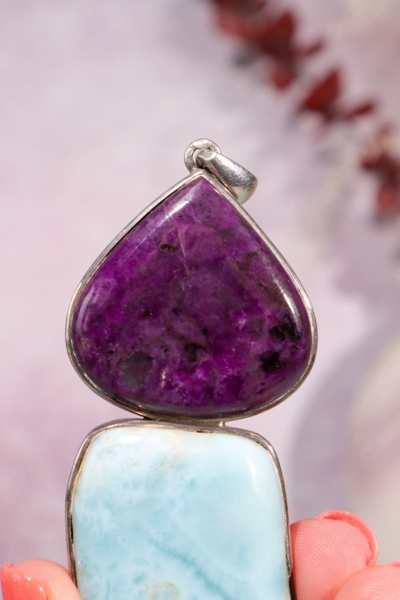 Sugilite and Larimar Pendant, Sold As Seen Pendants Tali & Loz Crystals