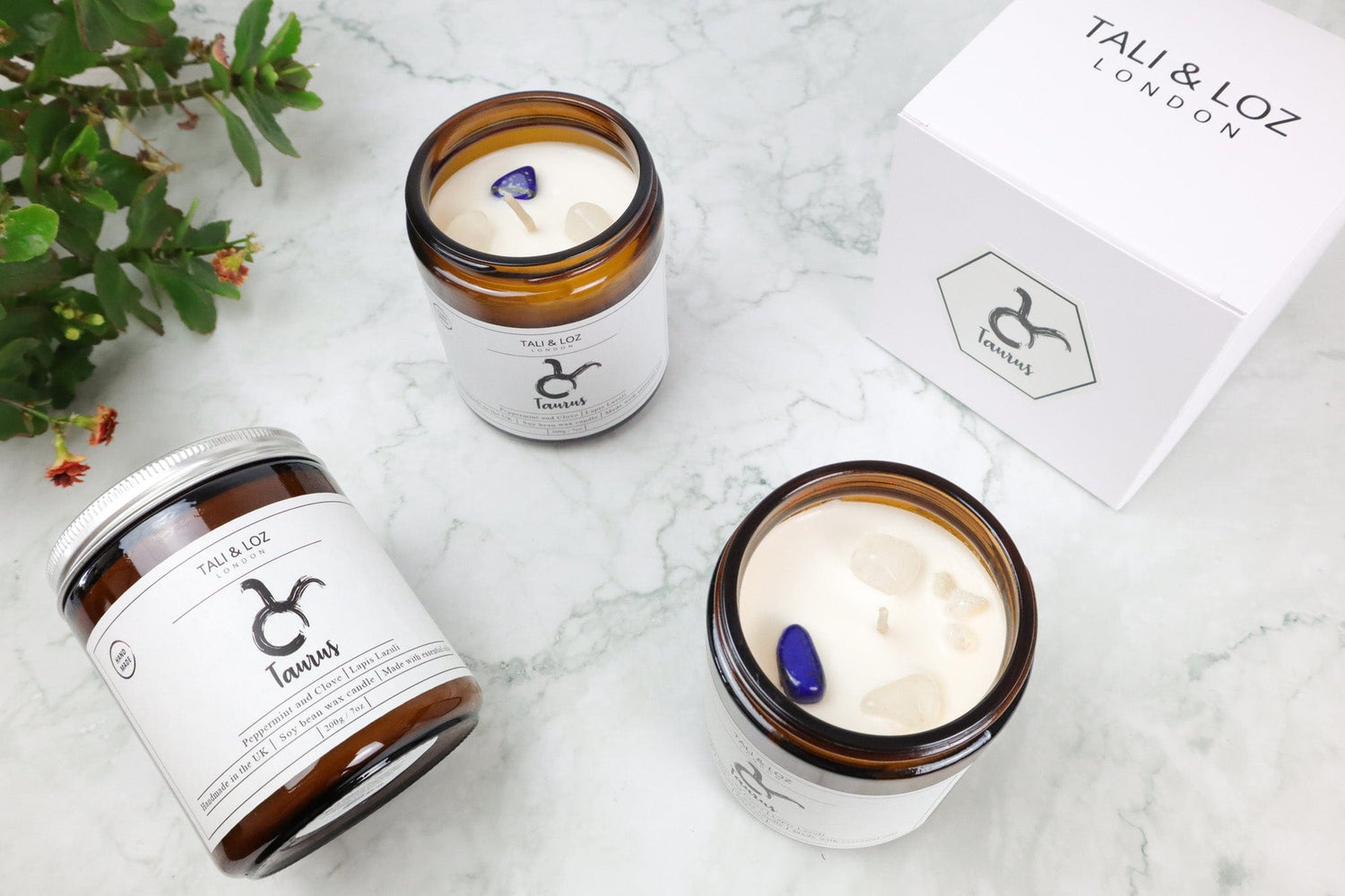 Taurus Candle with Lapis Lazuli - Tali & Loz Crystals