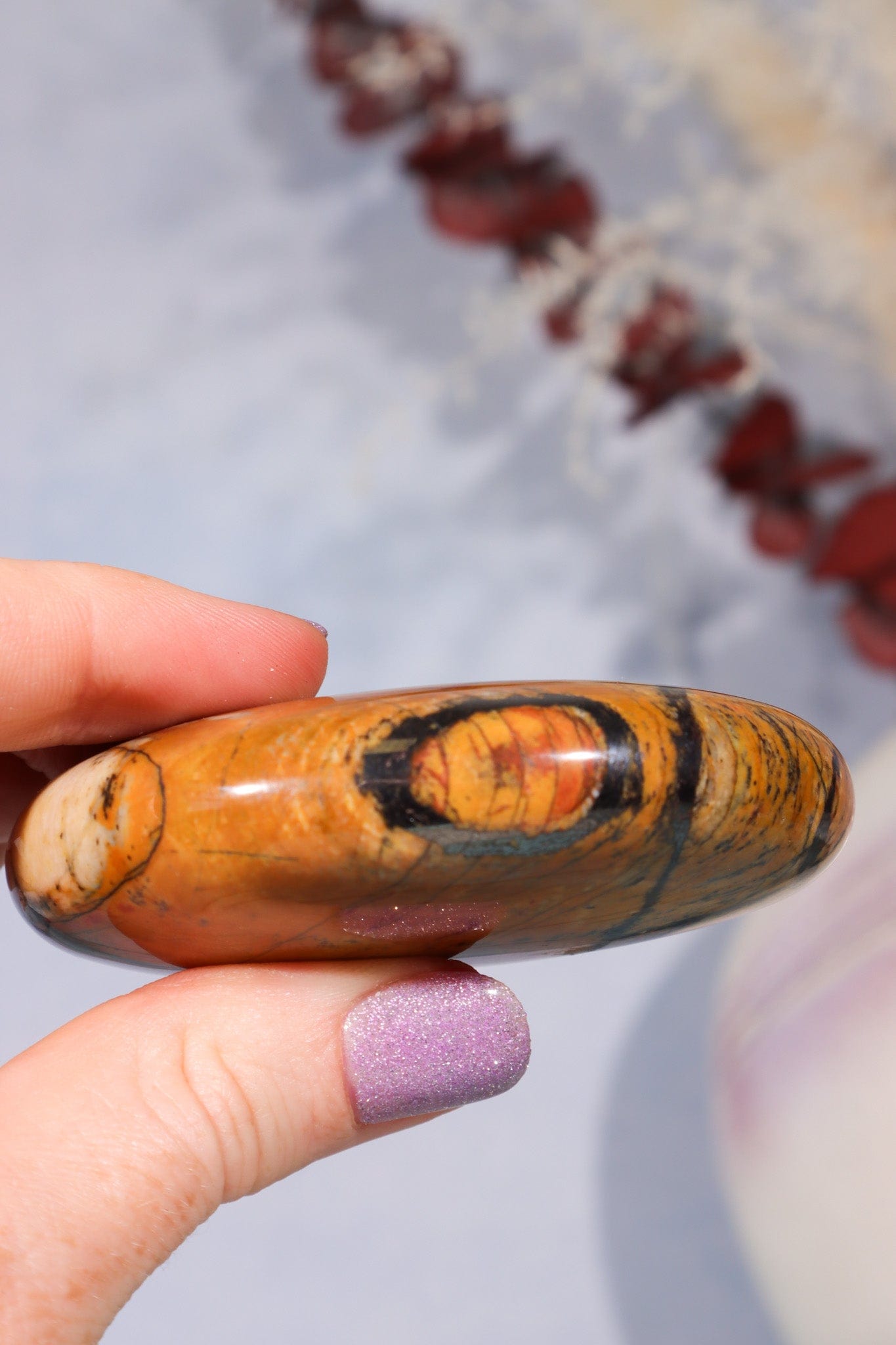 Tiger Iron Palm Stone 124gr Palm Stone Tali & Loz Crystals