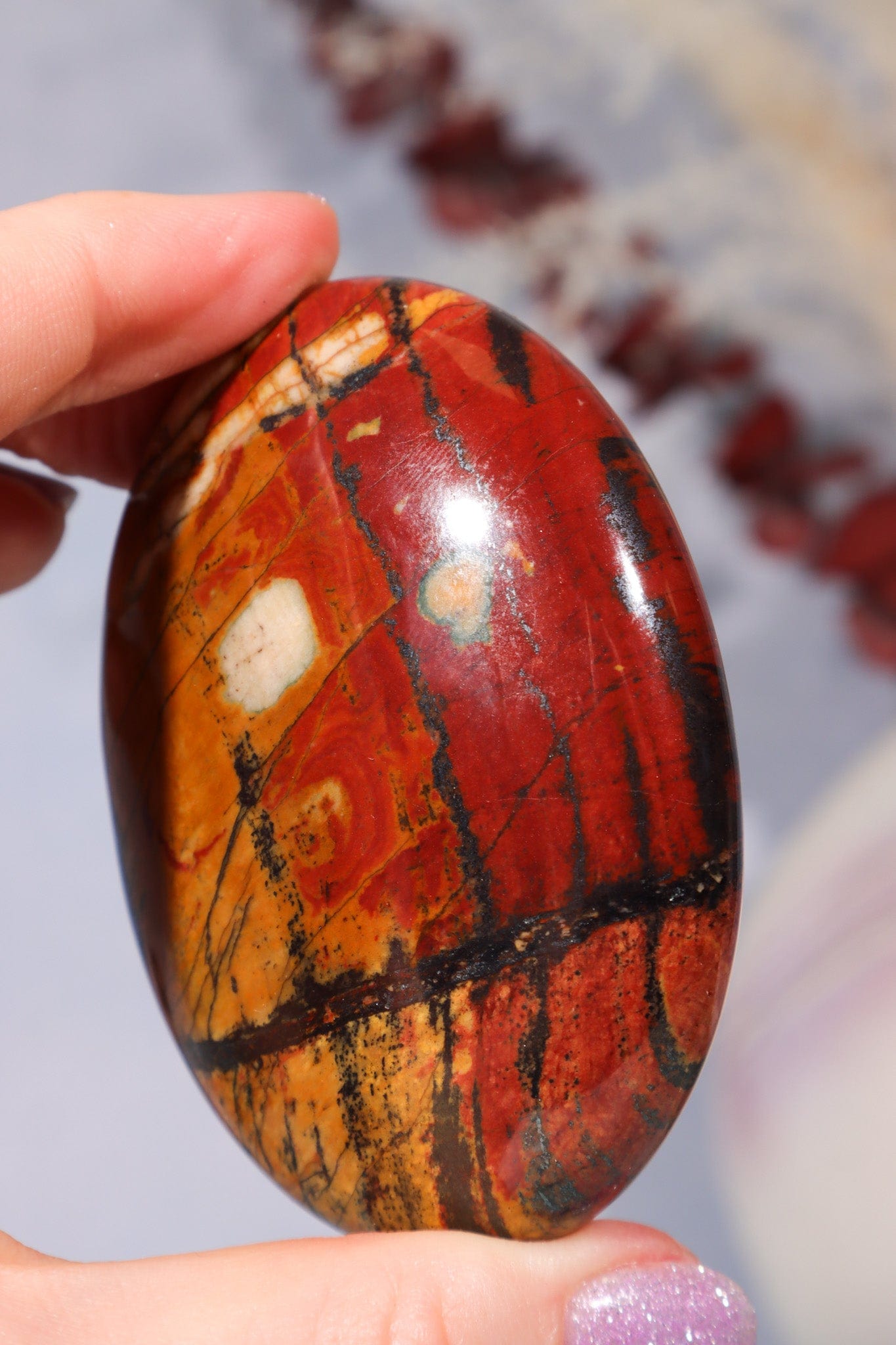 Tiger Iron Palm Stone 124gr Palm Stone Tali & Loz Crystals