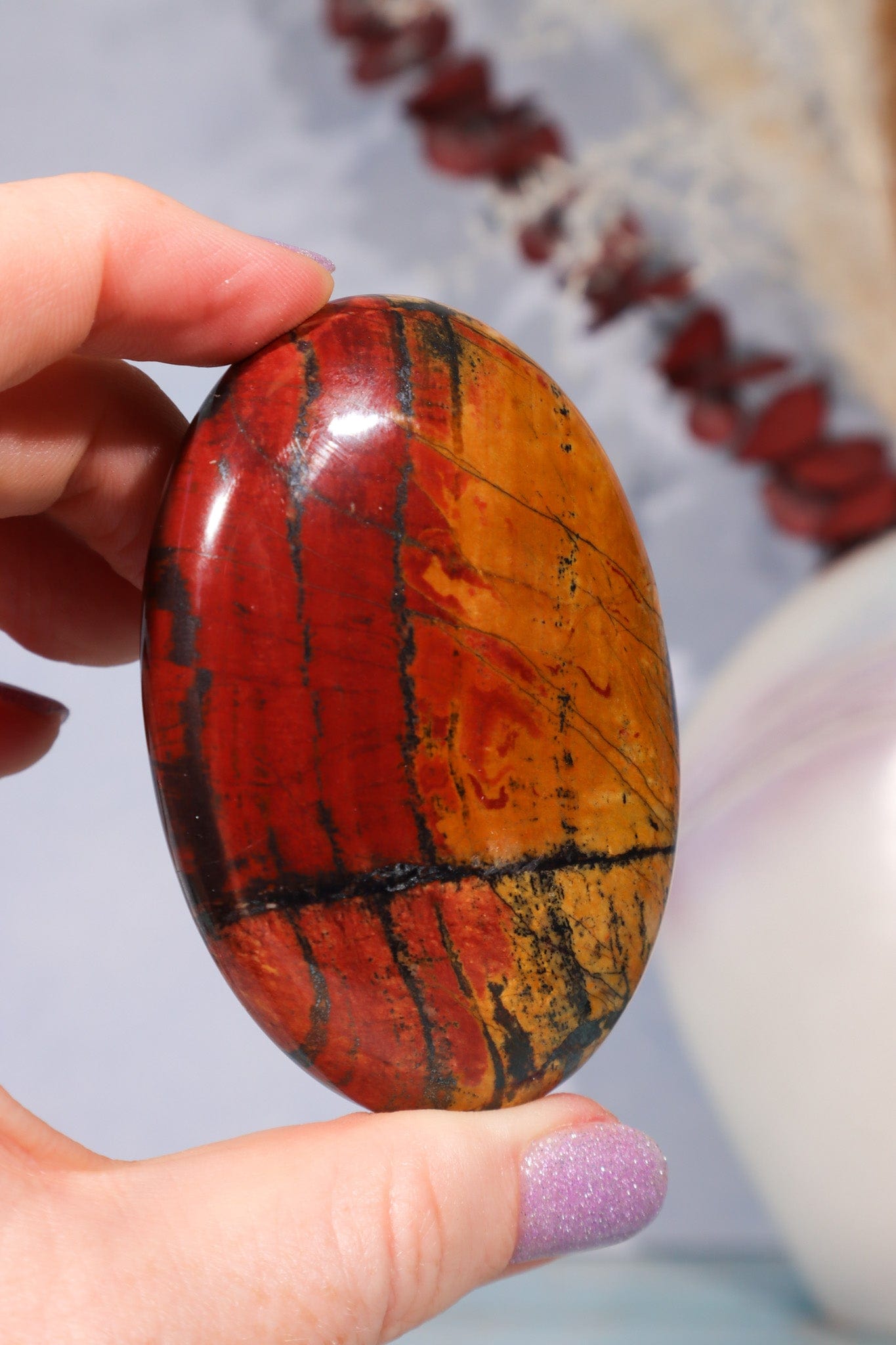 Tiger Iron Palm Stone 124gr Palm Stone Tali & Loz Crystals