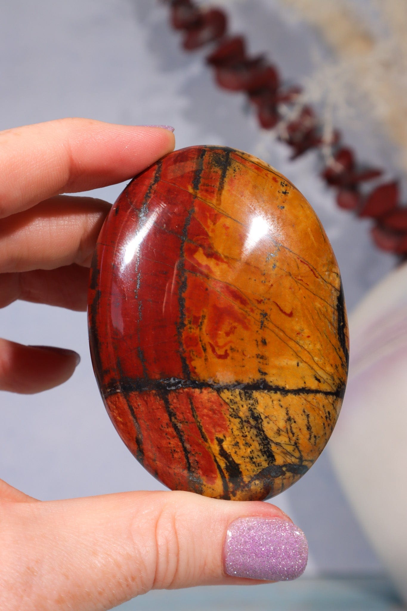 Tiger Iron Palm Stone 124gr Palm Stone Tali & Loz Crystals