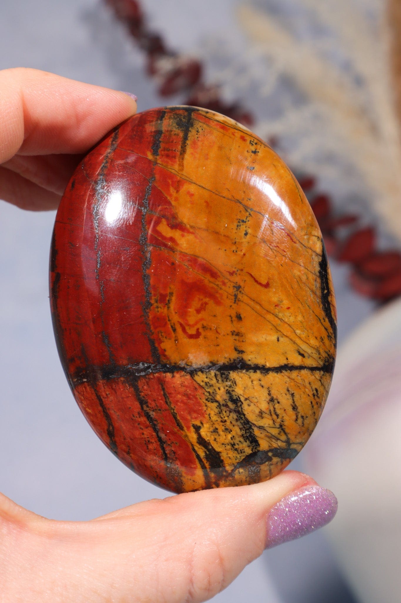 Tiger Iron Palm Stone 124gr Palm Stone Tali & Loz Crystals