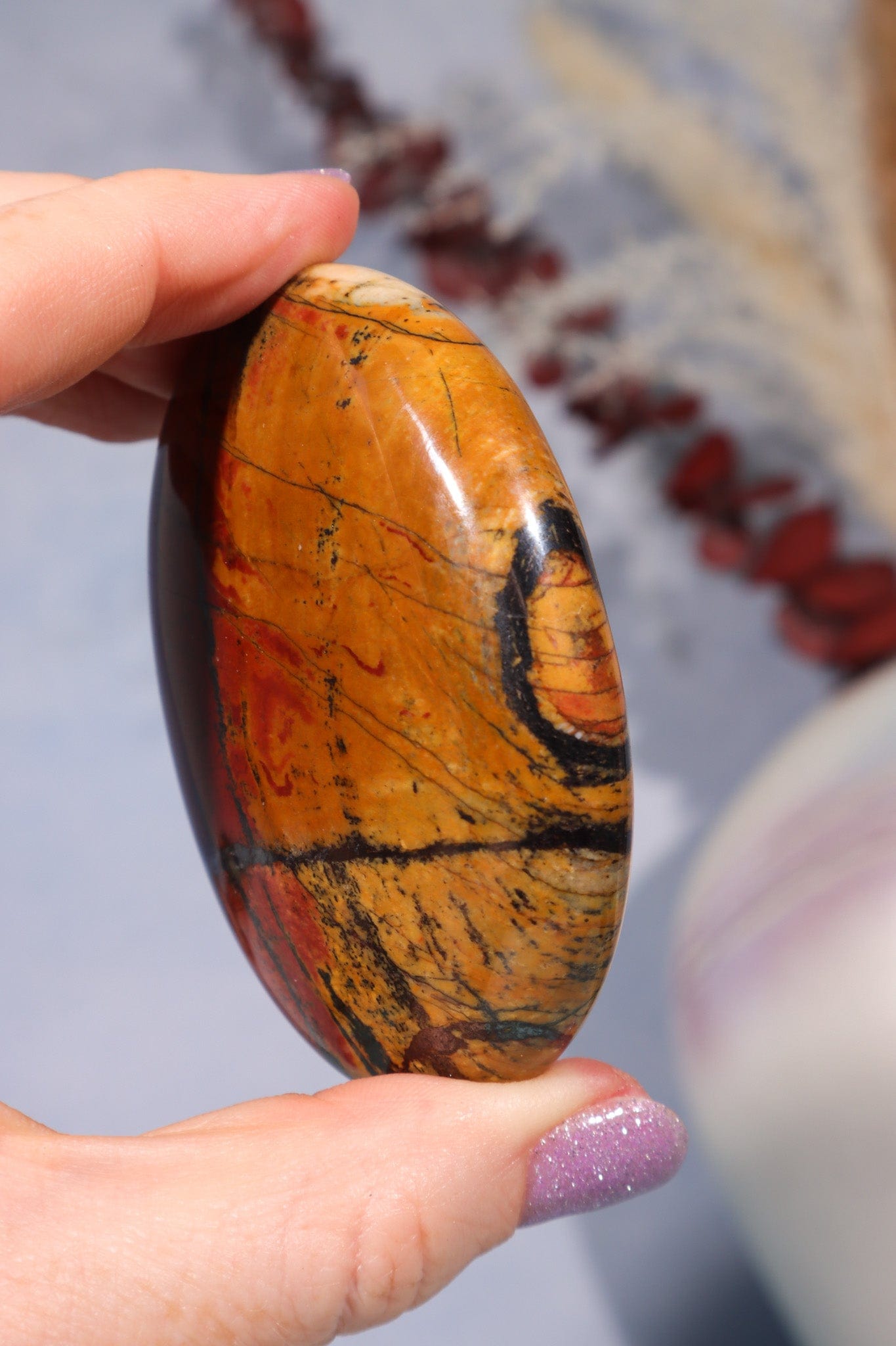 Tiger Iron Palm Stone 124gr Palm Stone Tali & Loz Crystals