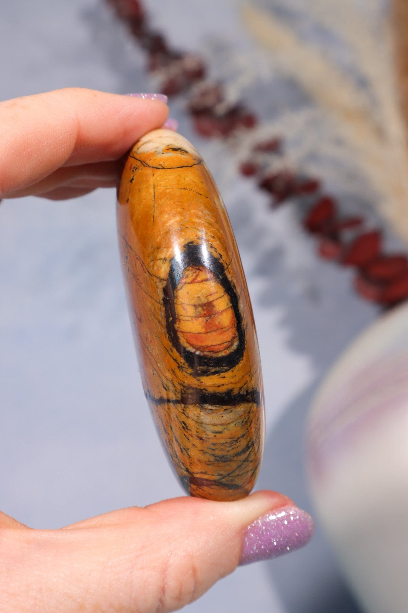 Tiger Iron Palm Stone 124gr Palm Stone Tali & Loz Crystals