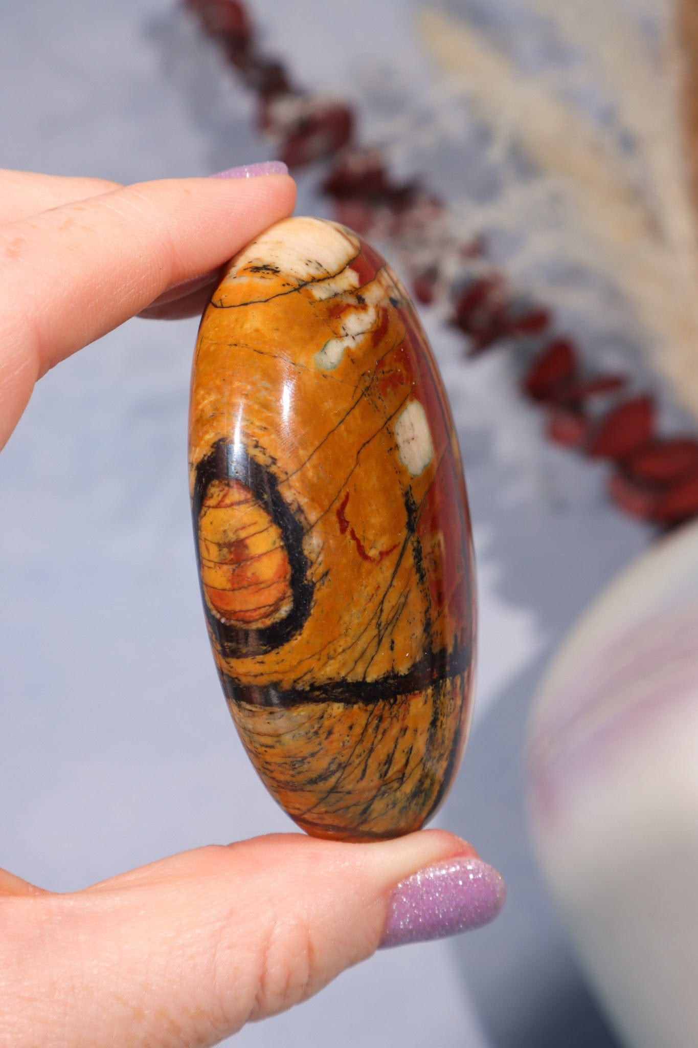 Tiger Iron Palm Stone 124gr Palm Stone Tali & Loz Crystals