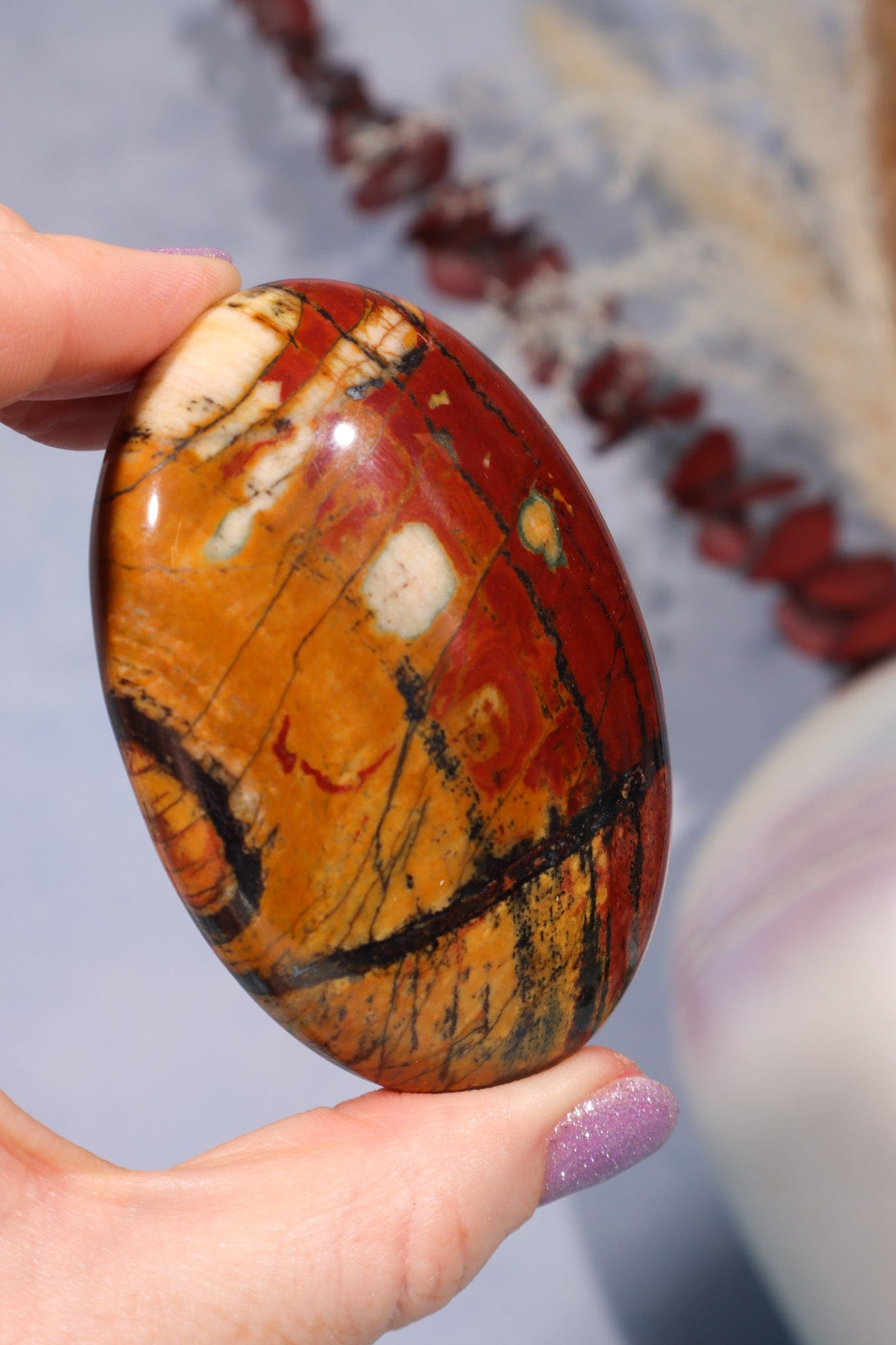 Tiger Iron Palm Stone 124gr Palm Stone Tali & Loz Crystals