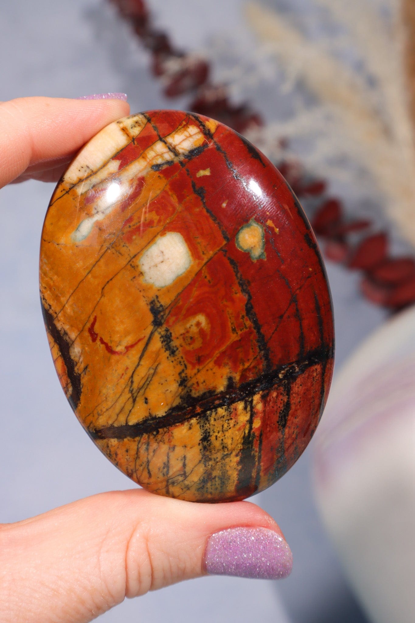 Tiger Iron Palm Stone 124gr Palm Stone Tali & Loz Crystals