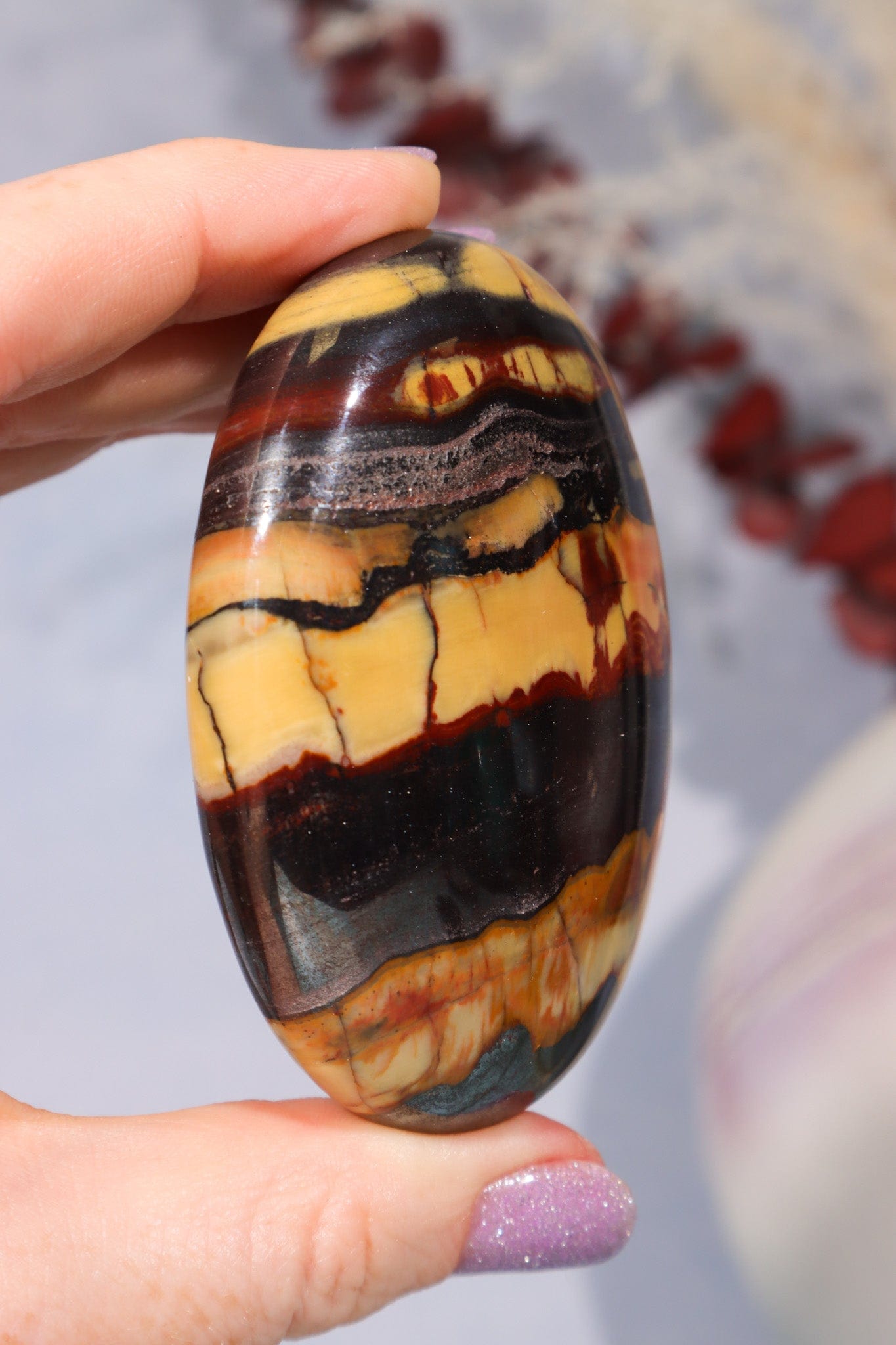 Tiger Iron Palm Stone 154gr Palm Stone Tali & Loz Crystals