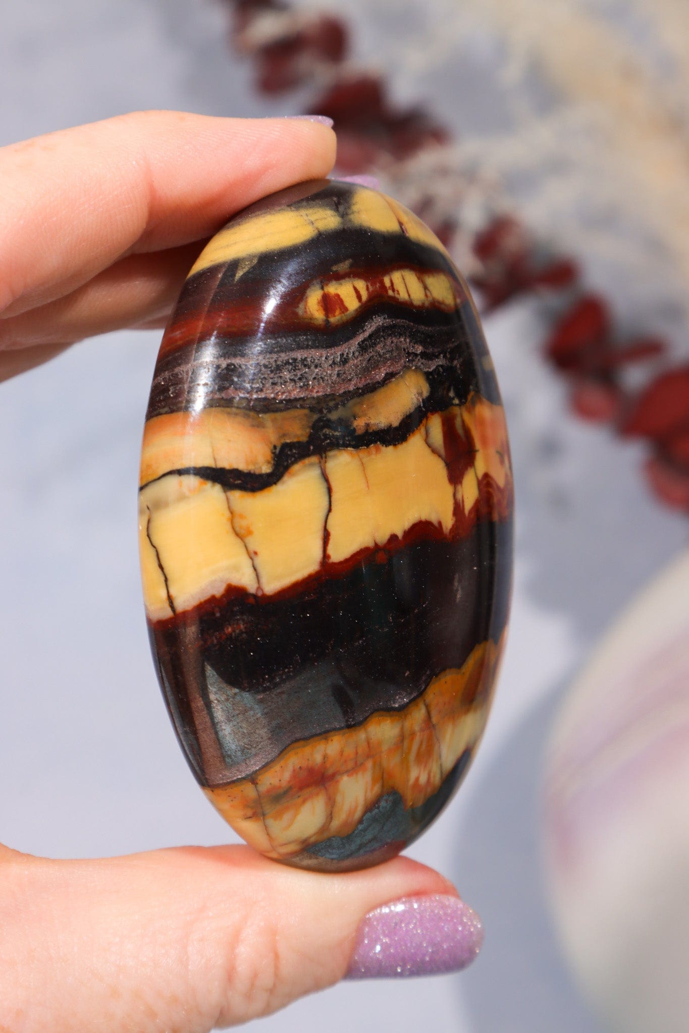 Tiger Iron Palm Stone 154gr Palm Stone Tali & Loz Crystals