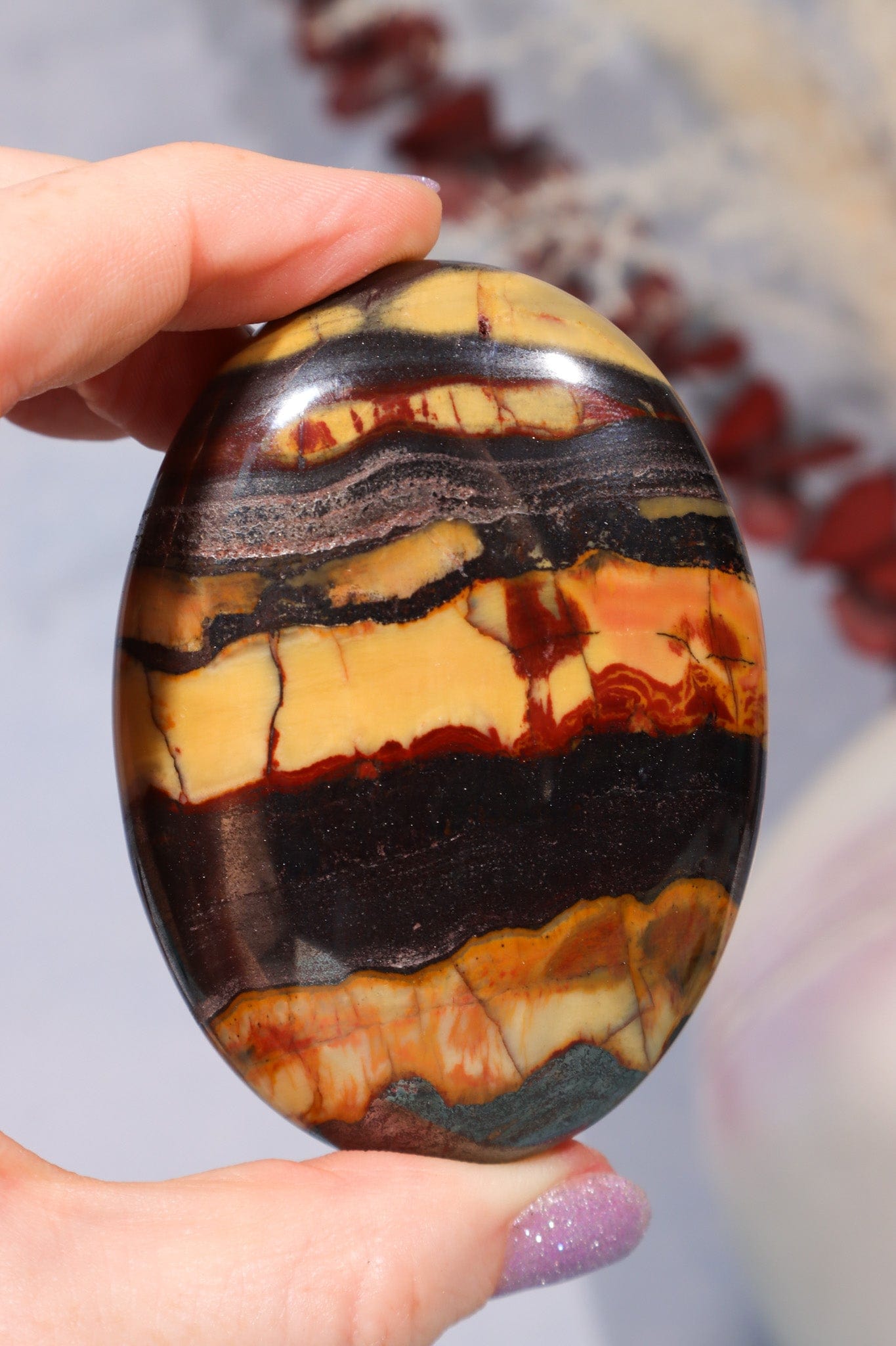 Tiger Iron Palm Stone 154gr Palm Stone Tali & Loz Crystals