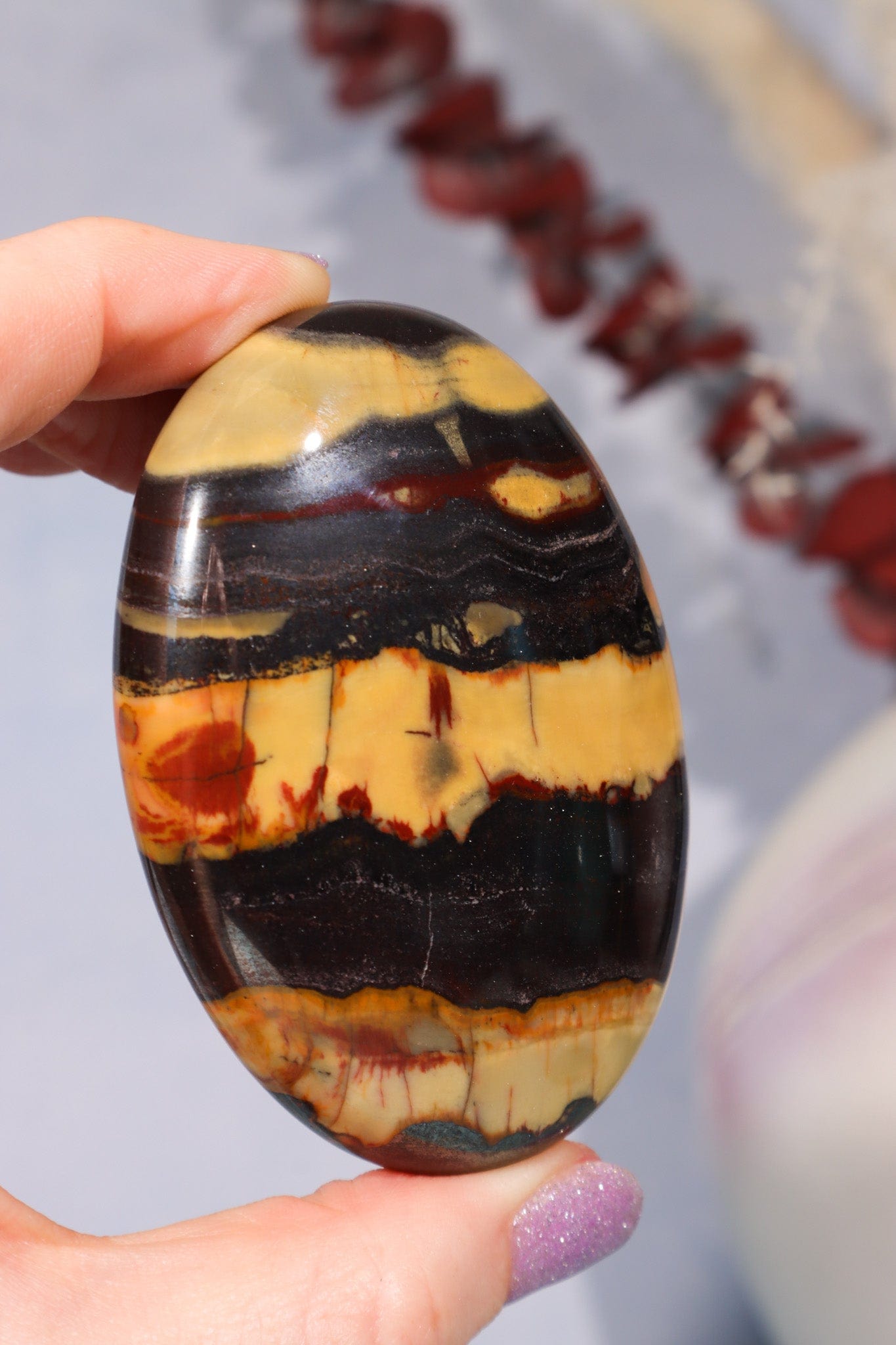 Tiger Iron Palm Stone 154gr Palm Stone Tali & Loz Crystals