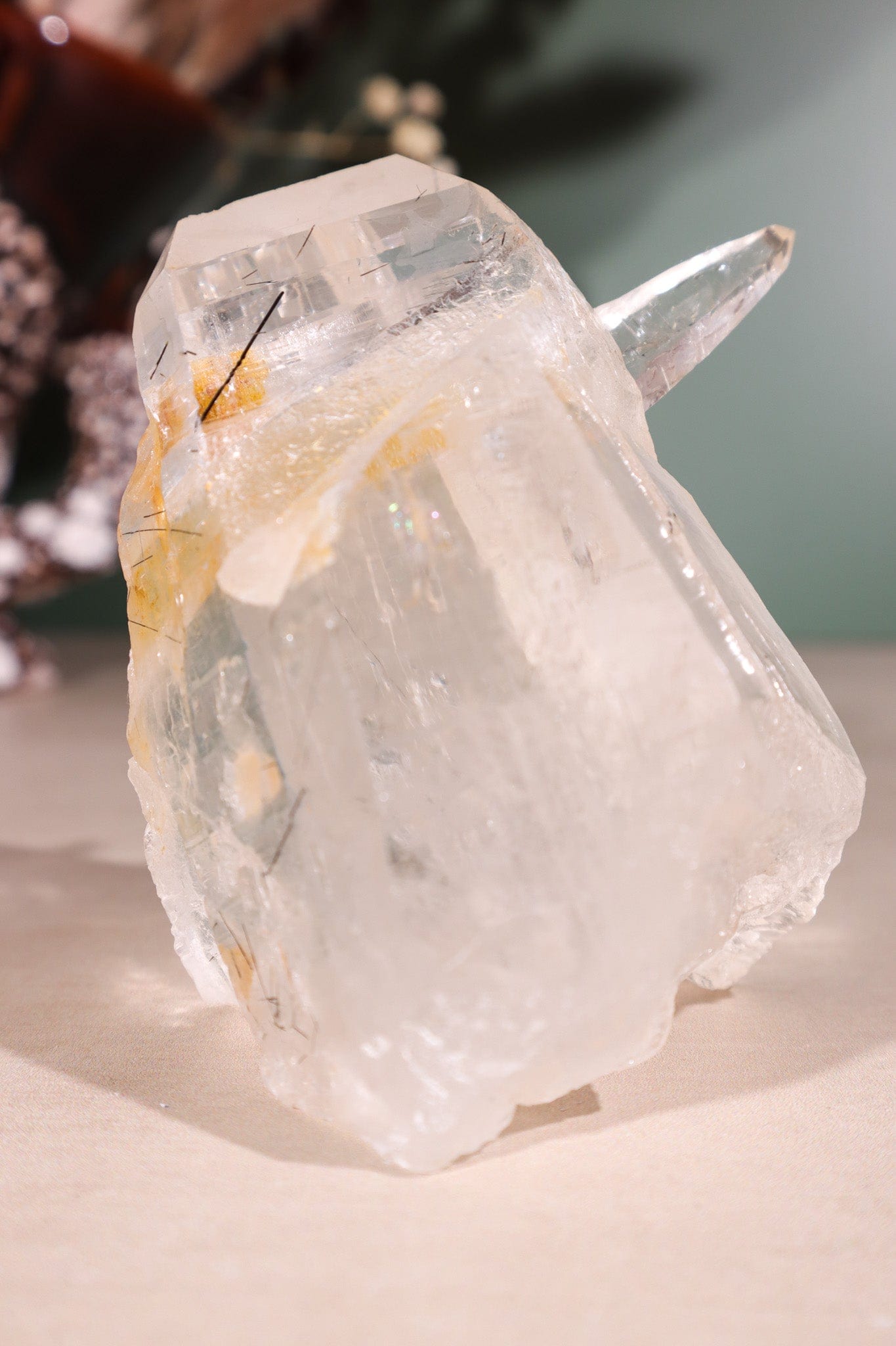 Tourmaline in Clear Quartz Cluster 371gr - Tali & Loz Crystals