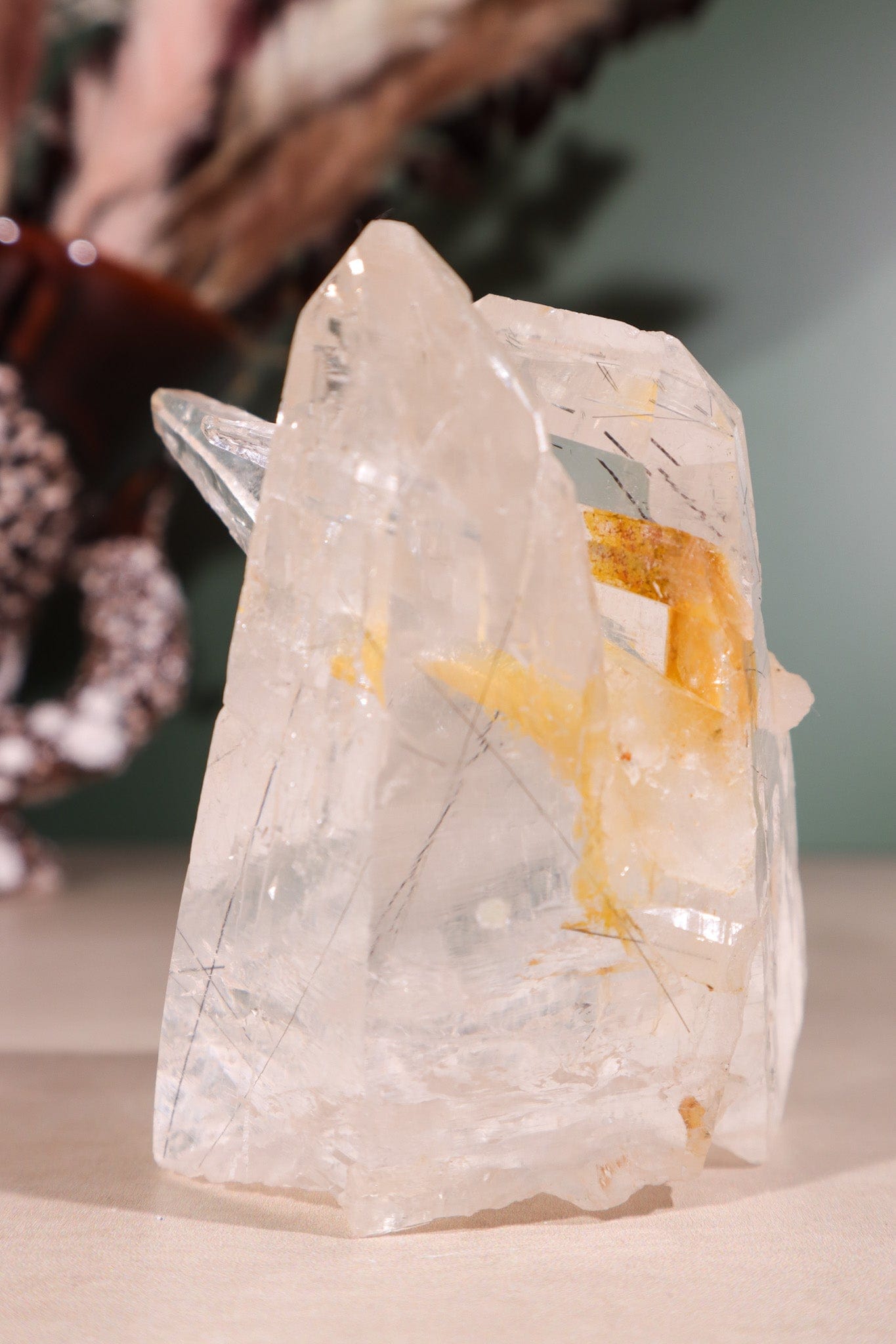 Tourmaline in Clear Quartz Cluster 371gr - Tali & Loz Crystals