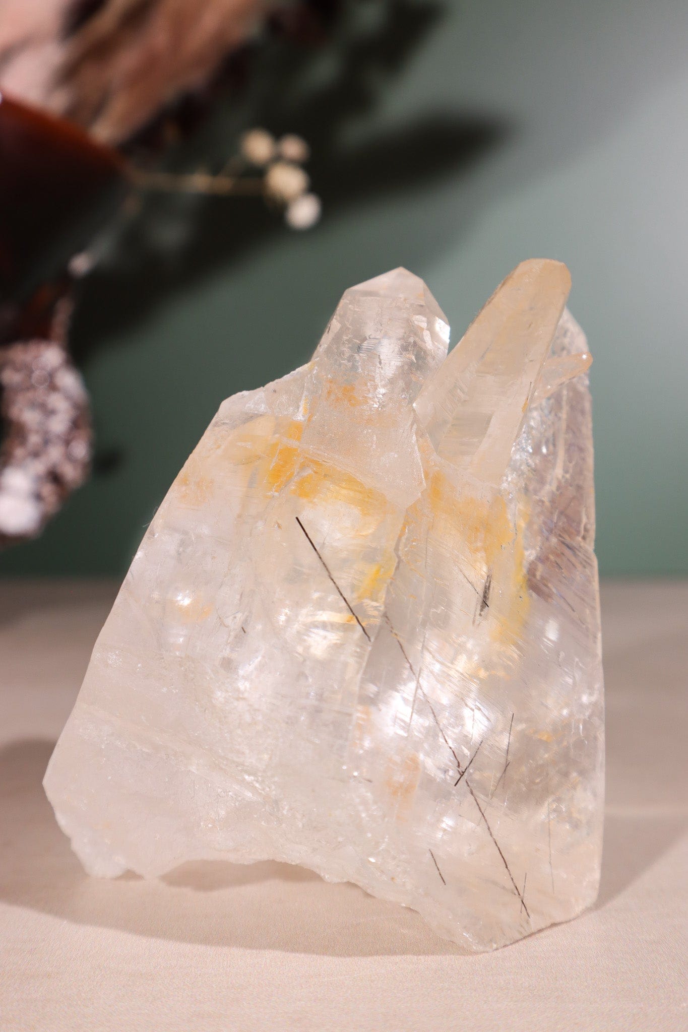 Tourmaline in Clear Quartz Cluster 371gr - Tali & Loz Crystals