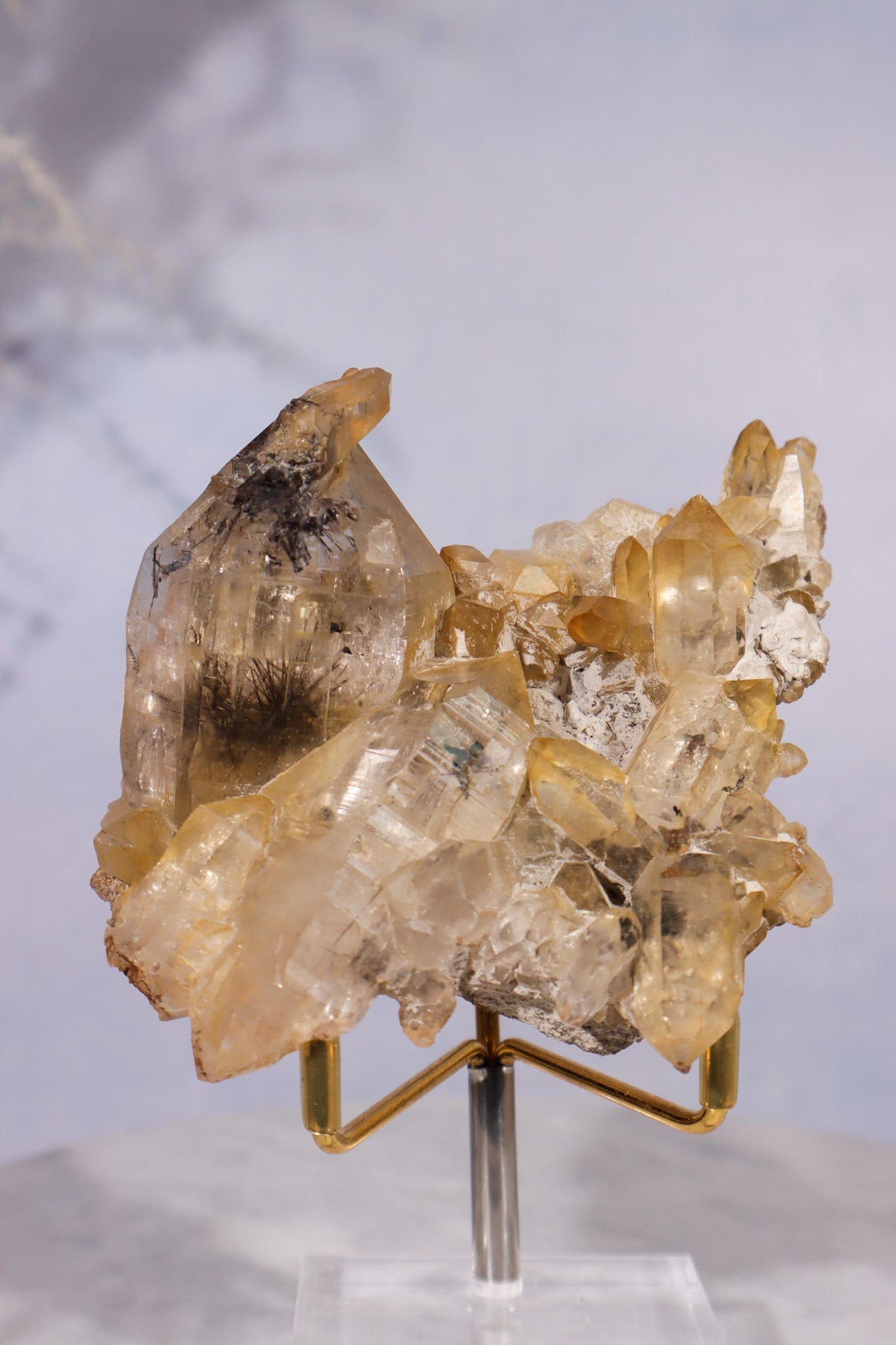 Tourmaline in Iron Stained Etched Quartz Cluster Specimen 211gr - Tali & Loz Crystals