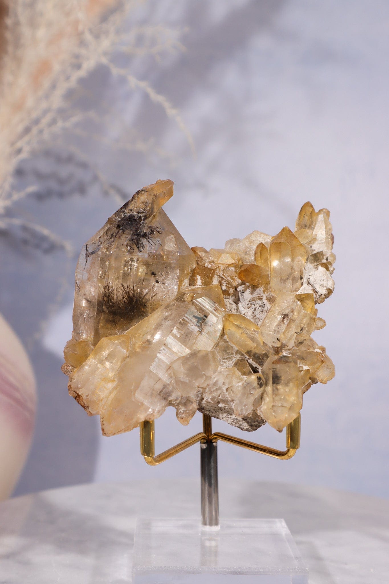 Tourmaline in Iron Stained Etched Quartz Cluster Specimen 211gr - Tali & Loz Crystals