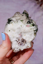 Watermelon Tourmaline and Cleavelandite in Smokey Quartz on Stand 13cm, Brazil Specimen Tali & Loz Crystals