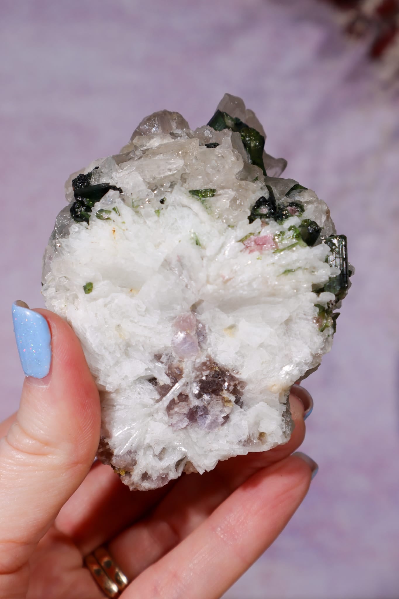 Watermelon Tourmaline and Cleavelandite in Smokey Quartz on Stand 13cm, Brazil Specimen Tali & Loz Crystals